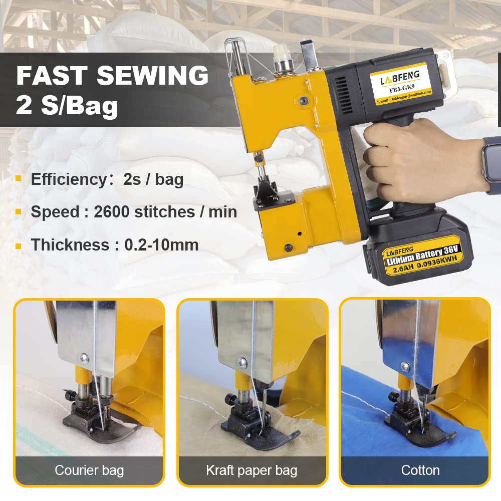 Portable Cordless Bag Sewing Machine - 6.4 lbs Lightweight Automatic Bag Stitcher for Feed Bags, Seed Bags, Vinyl Bags, Rice Bags & Flour Bags - Ideal for Farm, Warehouse and Industrial Packaging Use