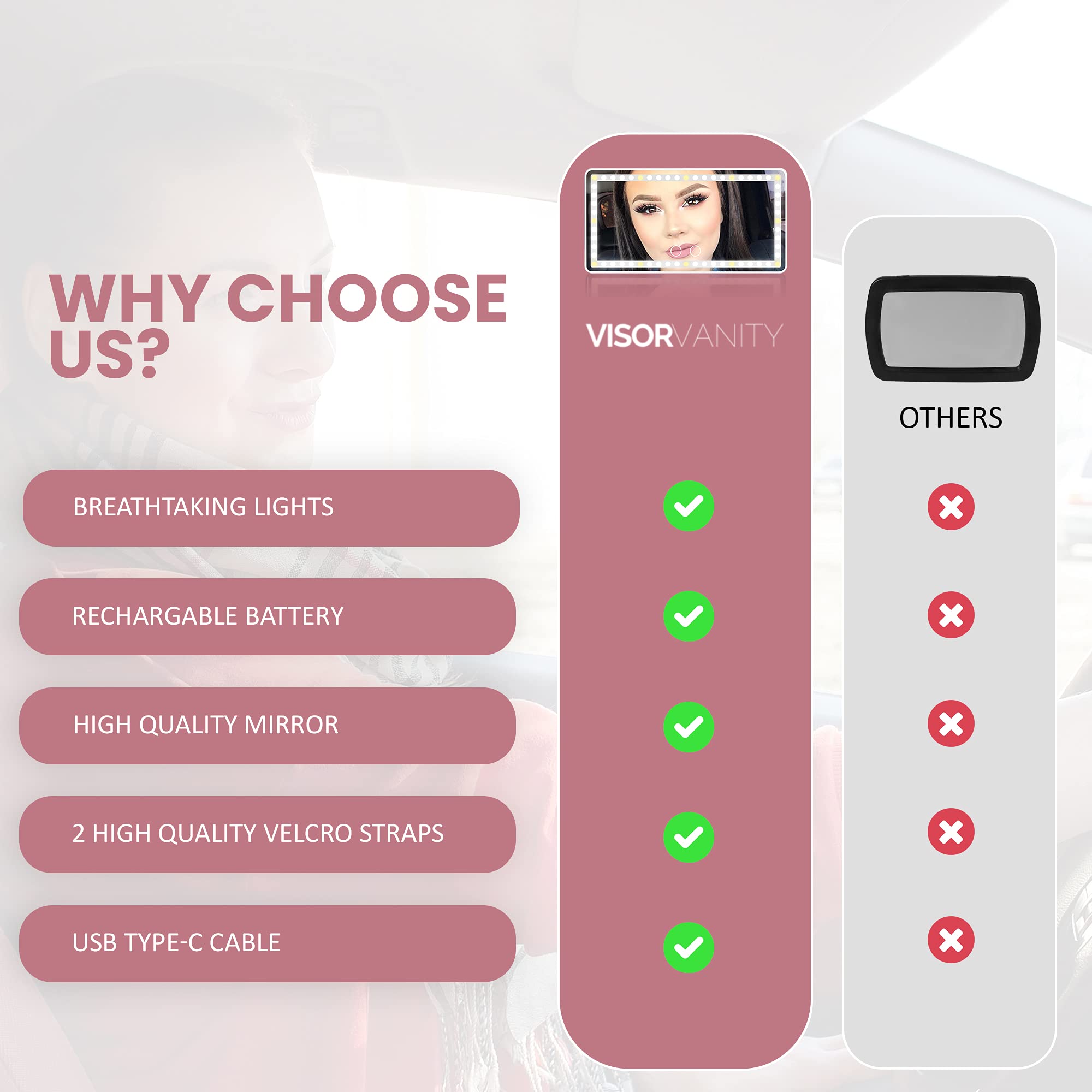 Rechargeable LED Car Visor Mirror - Portable Makeup Vanity for Travel & Driving
