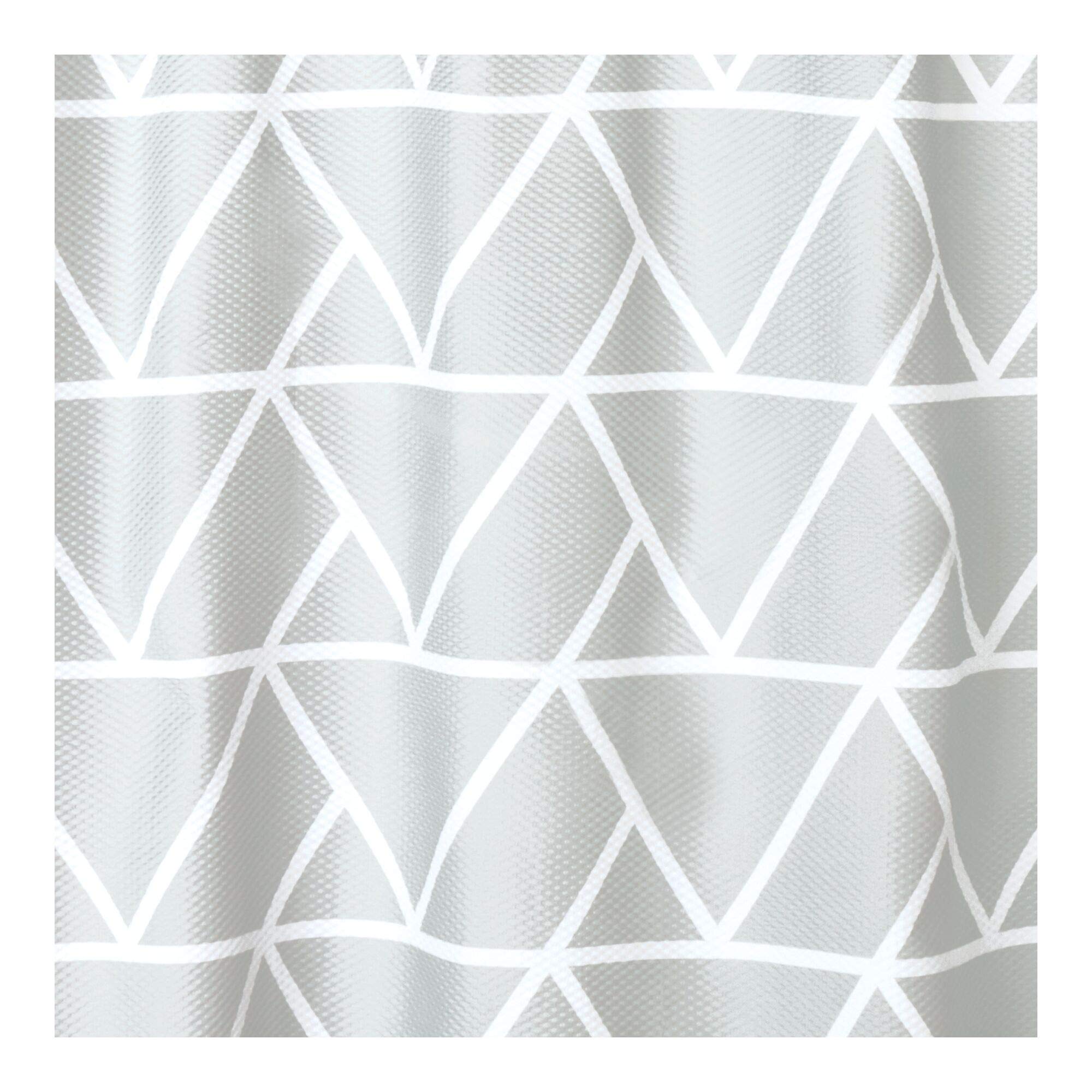 iDesign Connected Triangle Fabric Bathroom Shower Curtain - Waterproof Polyester Shower Liner with 12 Hooks, Modern Geometric Pattern for Bathroom Decor, Perfect for Home, Apartment, and Hotel Use