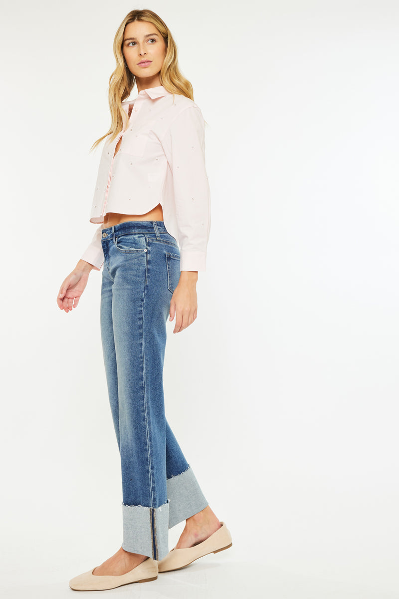 Sierra Mid Rise Wide Leg Jeans for Women - Comfortable Stretch Denim Pants - Casual & Chic Outfit for Everyday Wear, Office, or Weekend Outings
