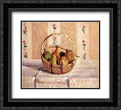 Camille Pissarro Still Life Painting - Apples and Pears in Basket Art Print, 22x20 Inch Black Ornate Frame with Double Matting, Museum Quality Wall Decor for Living Room, Dining Room or Office