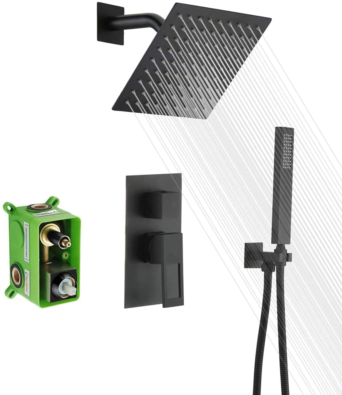Premium Black Shower System S3218DI with Waterfall Roman Tub Faucet S2091DW - Modern Bathroom Fixtures for Luxurious Spa Experience at Home
