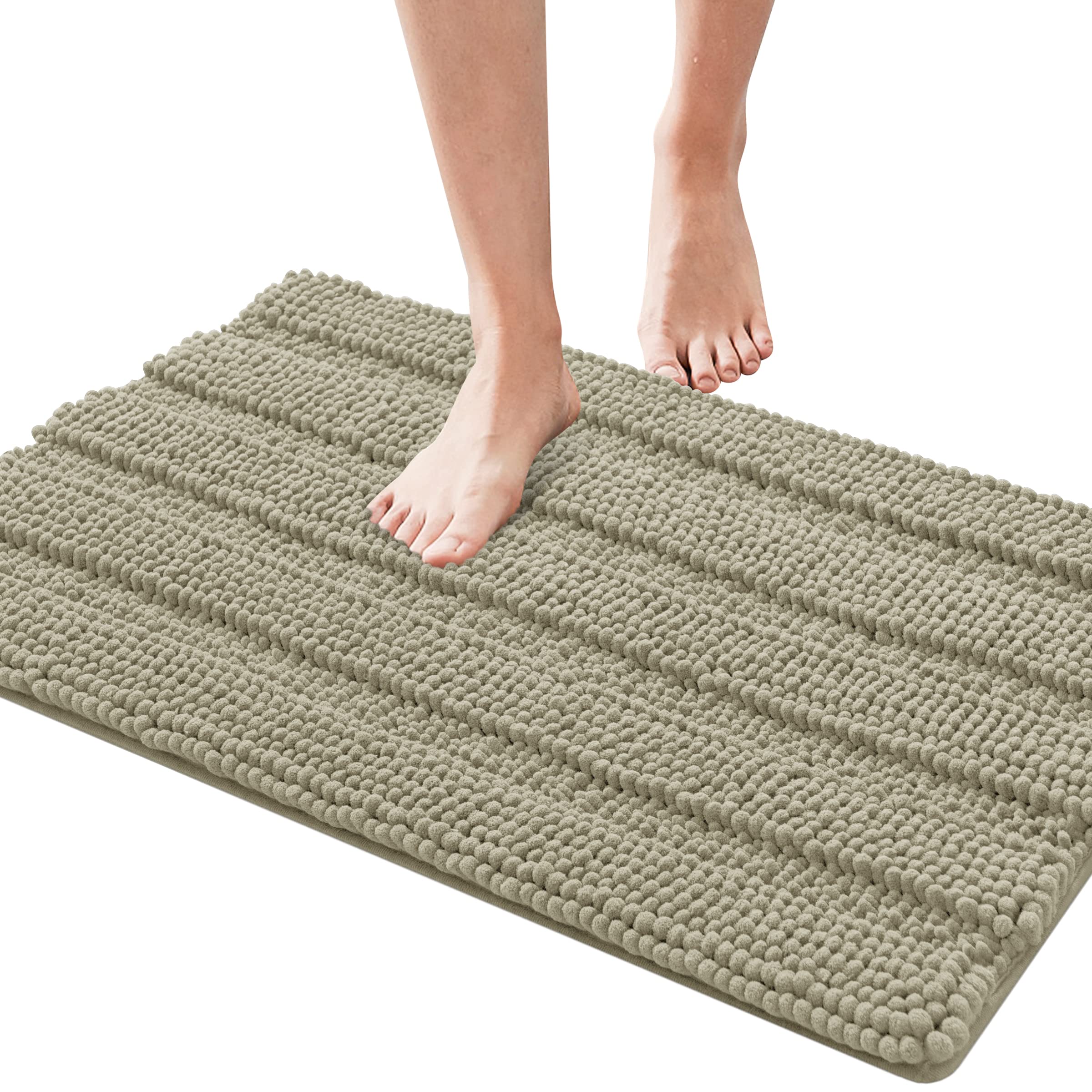 SUBRTEX Chenille Bath Rug - Soft Plush Striped Bathroom Mat, 24x60 Inches, Taupe Brown - Super Absorbent, Quick Dry, Machine Washable - Perfect for Bathroom, Shower, and Spa Areas
