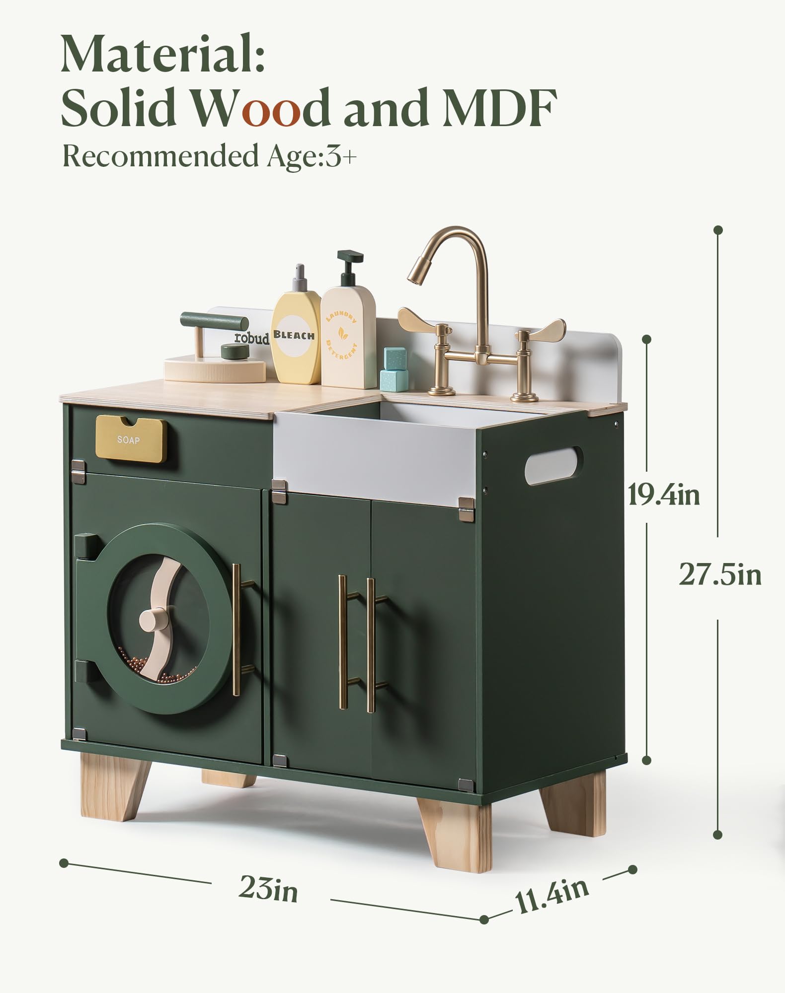 Wooden Kids Kitchen Playset with Washing Machine & Accessories - Pretend Play Toy for Toddlers & Children - Role Play Cooking & Cleaning Fun - Perfect Gift for Boys & Girls - Ideal for Home, Preschool & Daycare Playrooms