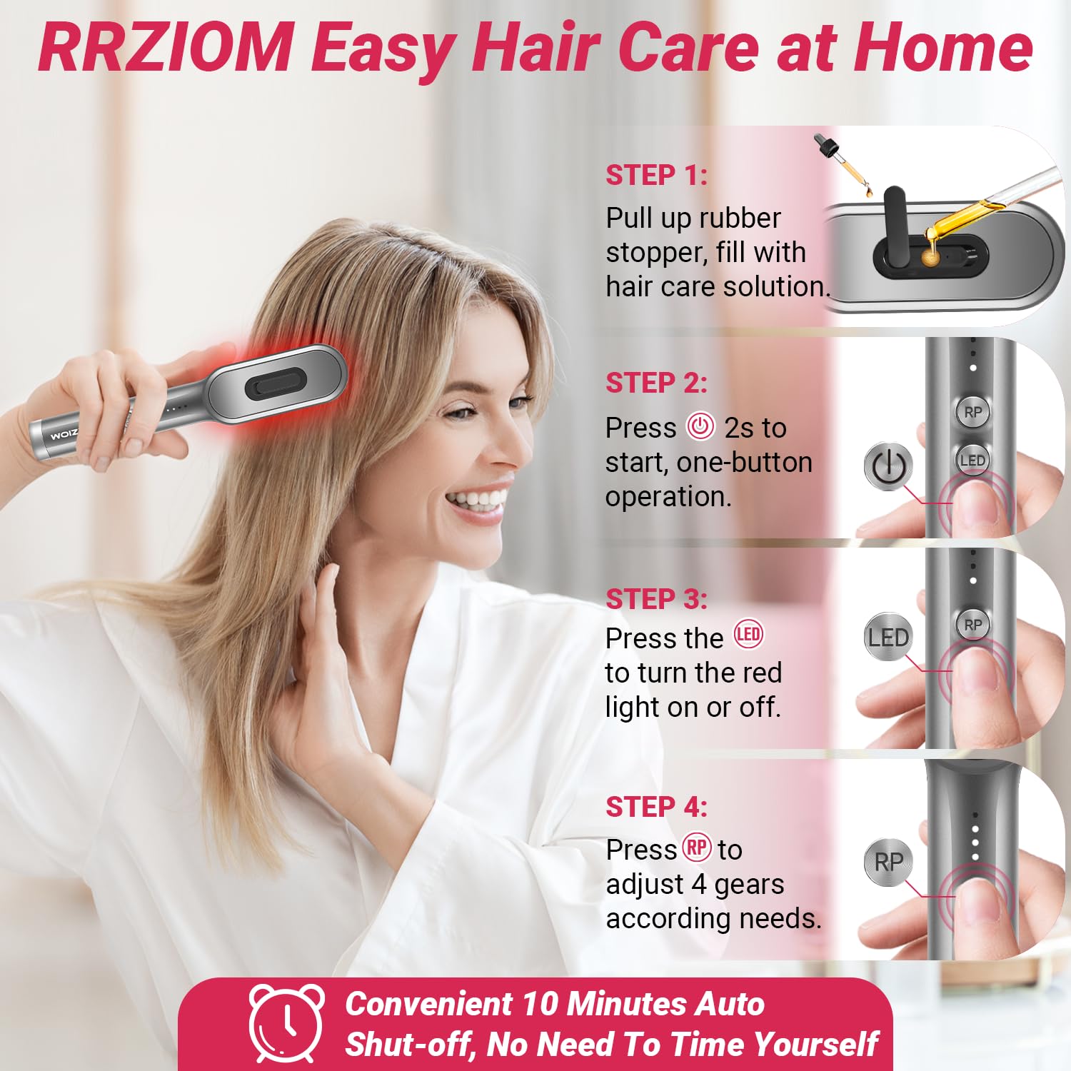 RRZIOM Laser Therapy Hair Growth Comb - Red Light Therapy Comb for Hair Loss Treatment & Regrowth - Alopecia & Scalp Care for Men & Women - At-Home Hair Restoration Solution for Thicker, Healthier Hair