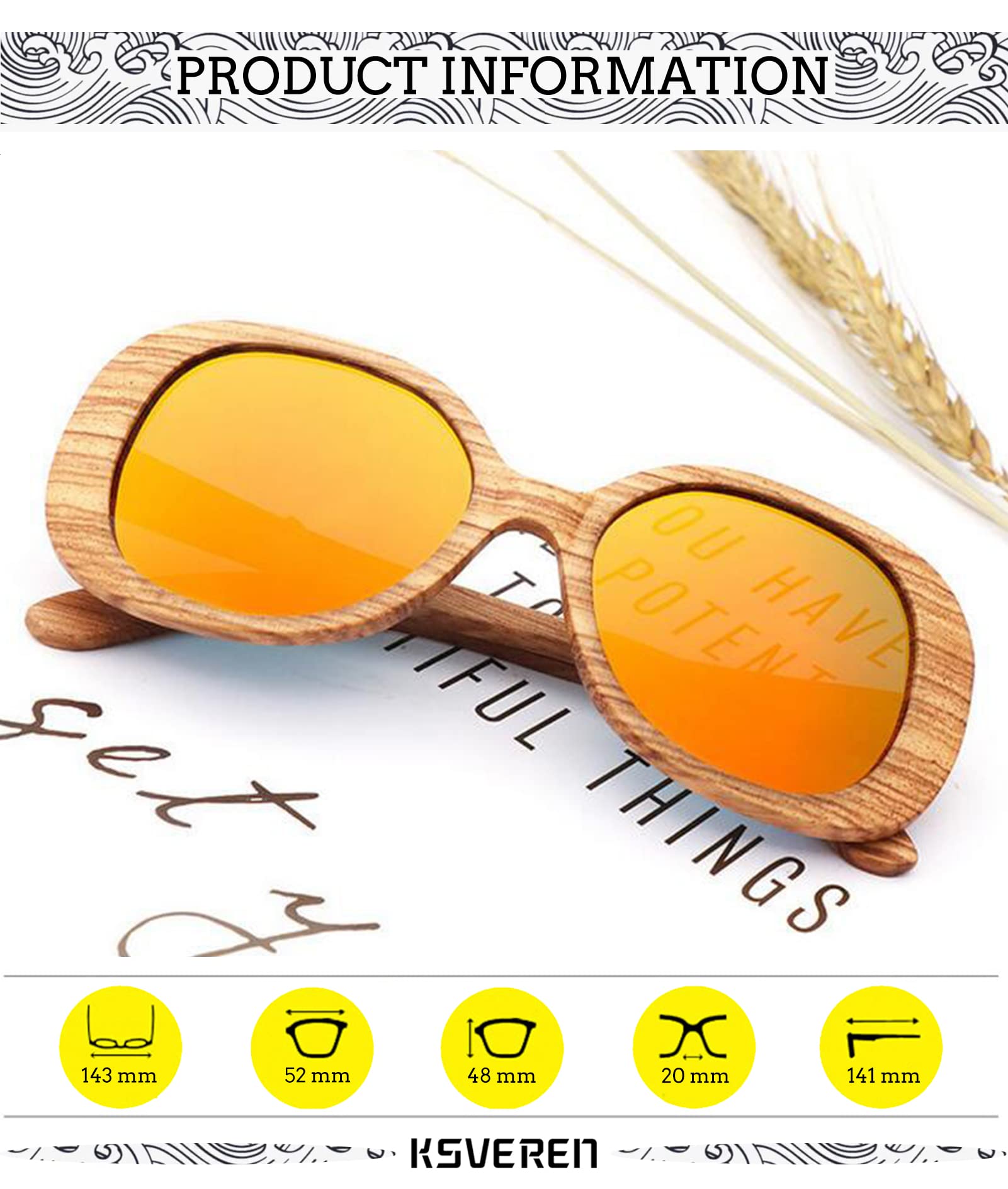 Women's Polarized Sunglasses - Wood Frame Oversized UV Protection - Fashionable & Durable for Outdoor, Driving & Sports Activities