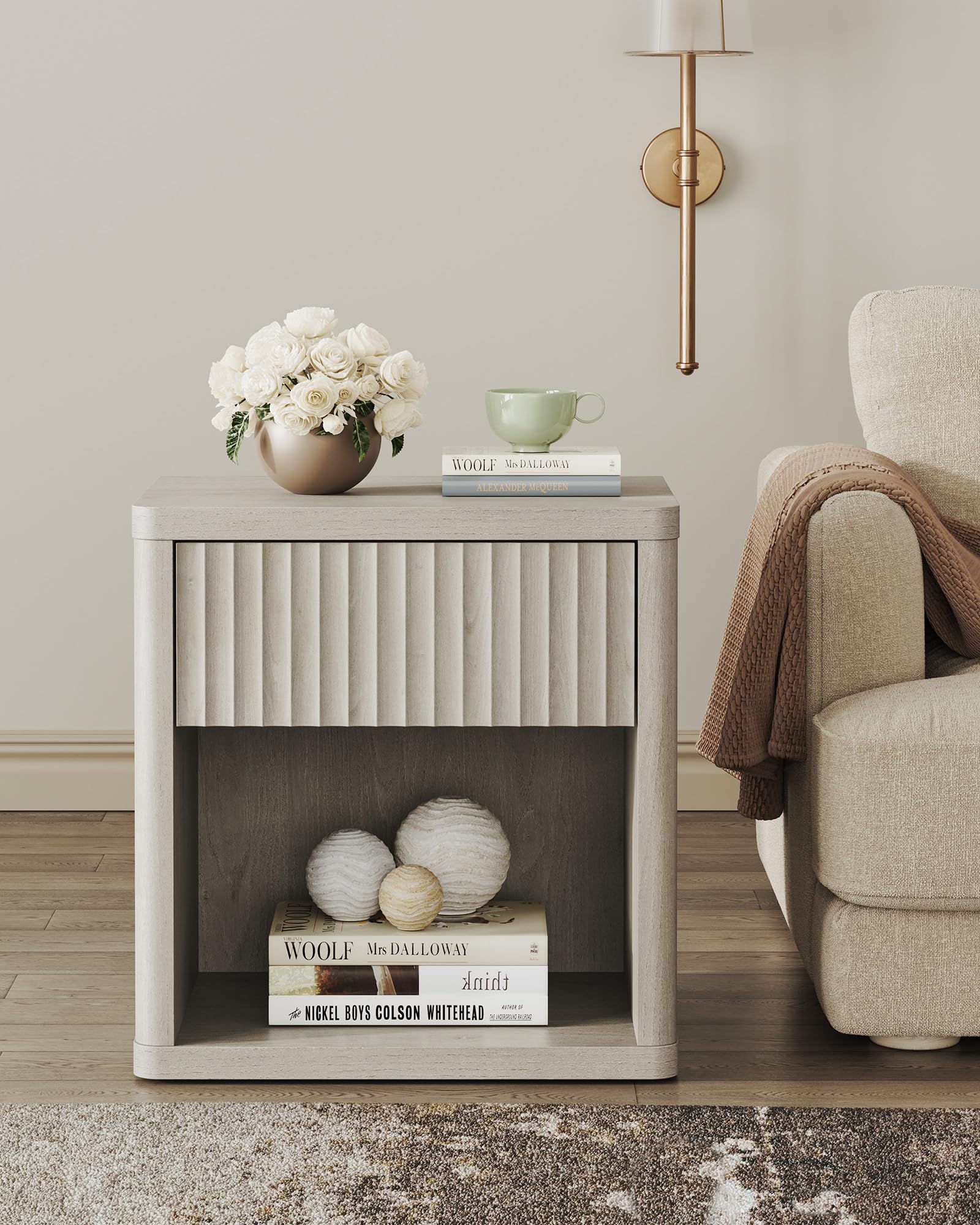 SICOTAS Set of 2 Modern Nightstands with Drawer Storage - 22.7