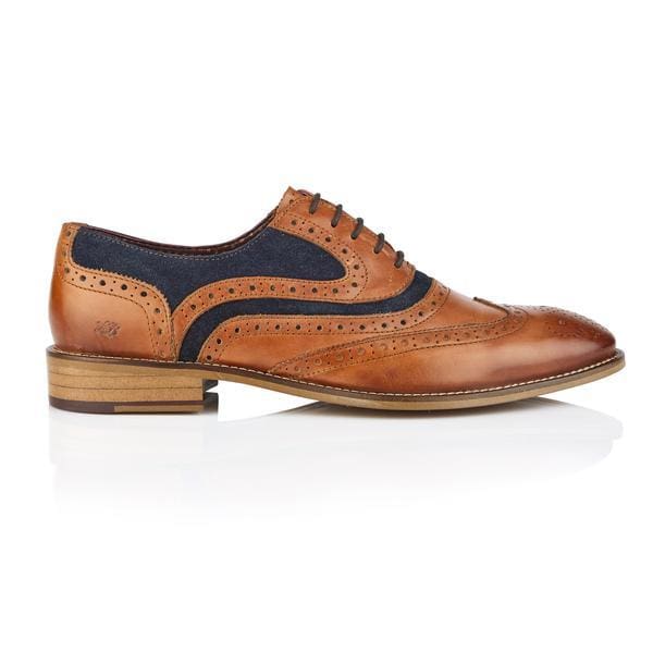 London Brogues Shelby Oxford Shoes for Men - Tan & Navy Classic Dress Shoes for Business, Office & Formal Occasions