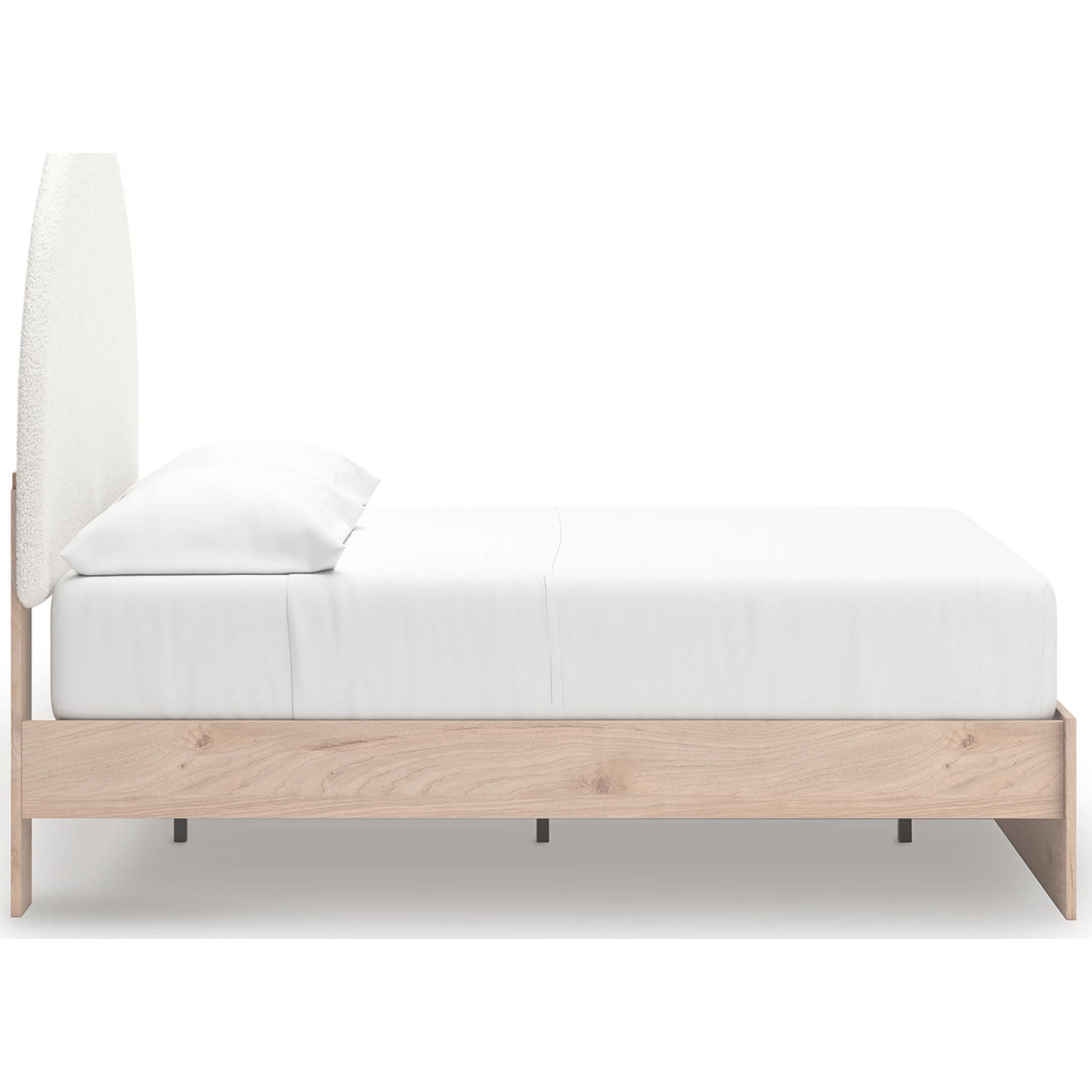 Arloster Modern Platform Bed Frame - Queen Size, Tan & White Wooden Slat Support - Perfect for Bedroom, Guest Room, or Studio Apartment