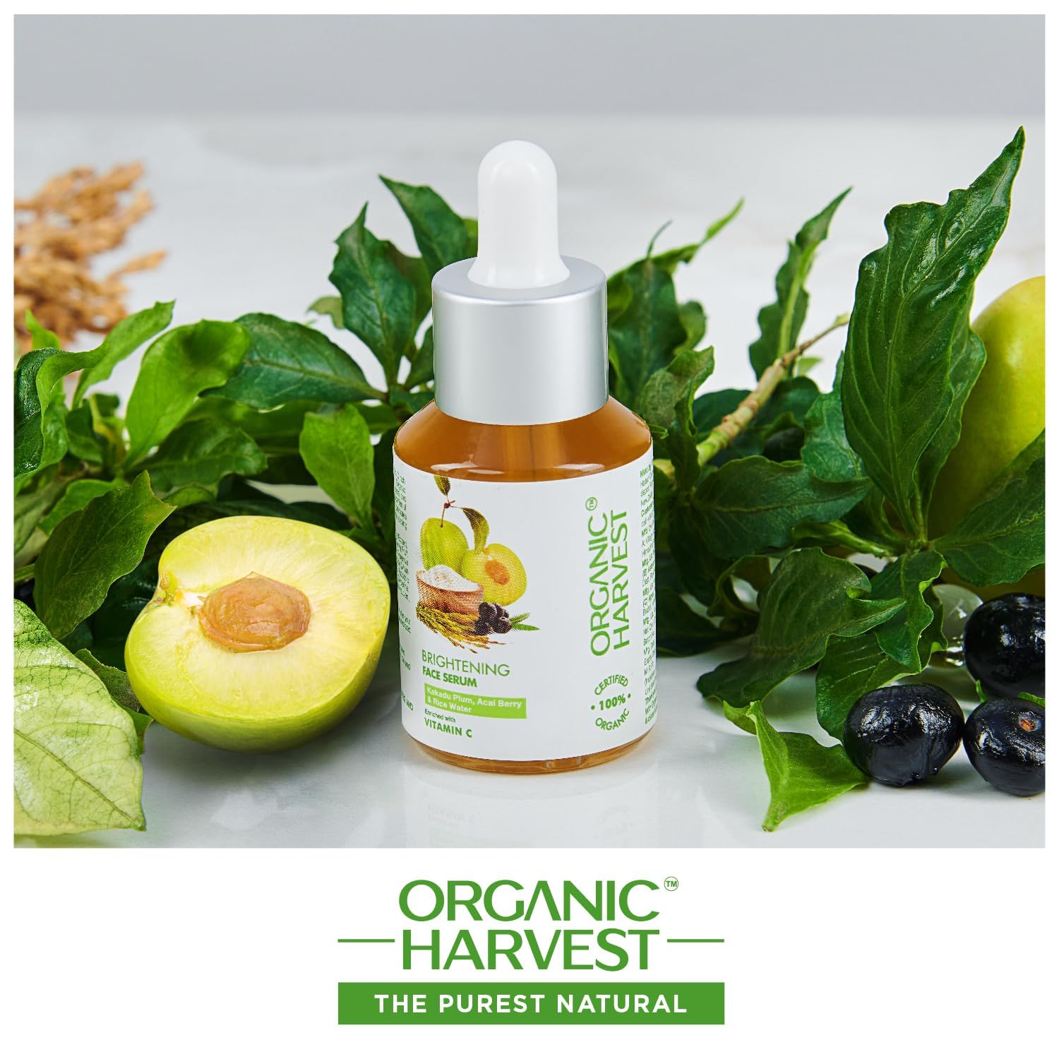 Organic Kakadu Plum & Acai Berry Brightening Face Serum with Vitamin C - Deeply Nourishing & Protective Glow Serum for All Skin Types (30ml) | Perfect for Daily Skincare Routine & Nighttime Hydration