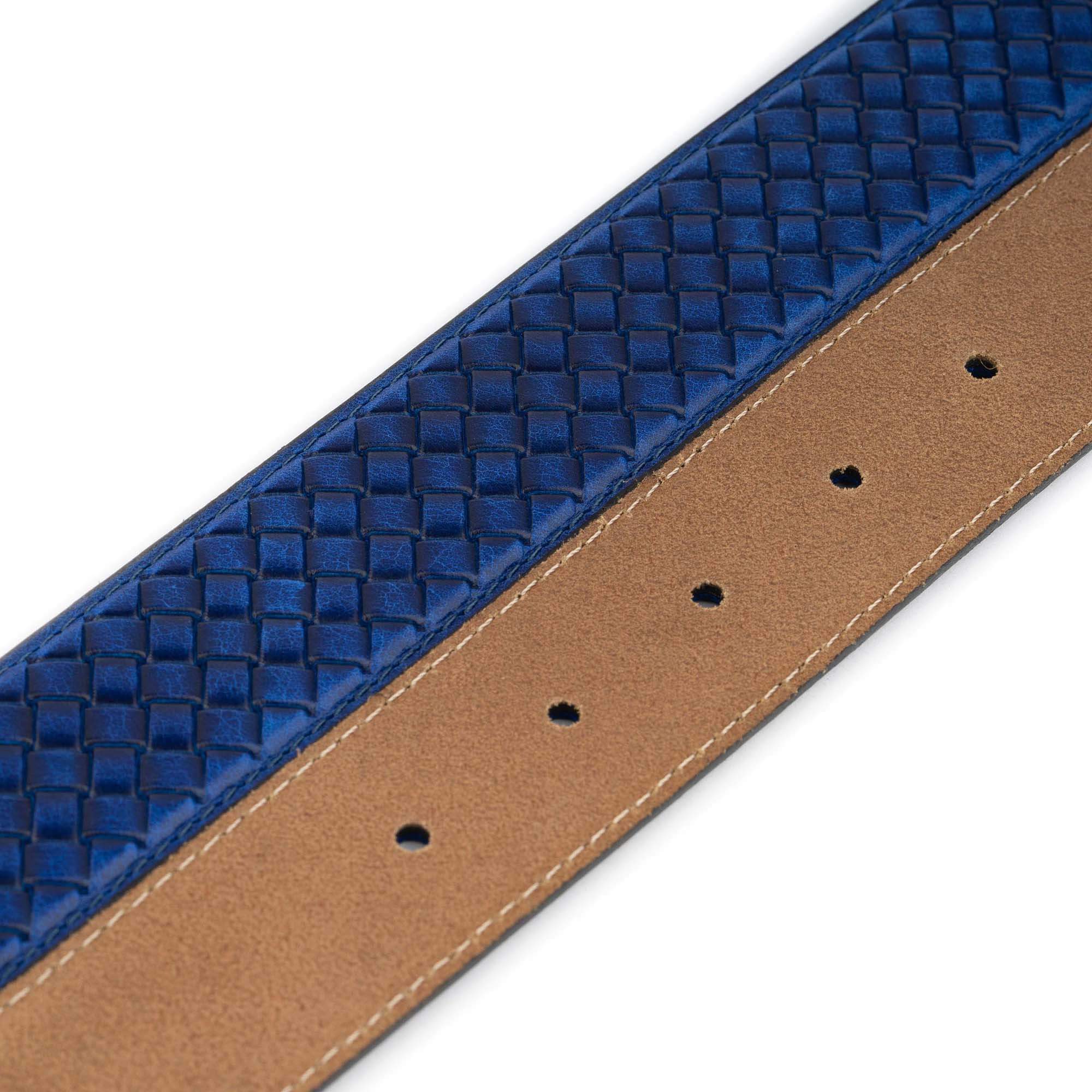 Blue Leather Strap for Ferragamo Buckles - Genuine Braided Embossed Calfskin Watch Band | Perfect for Dress Watches, Business Attire & Luxury Accessories