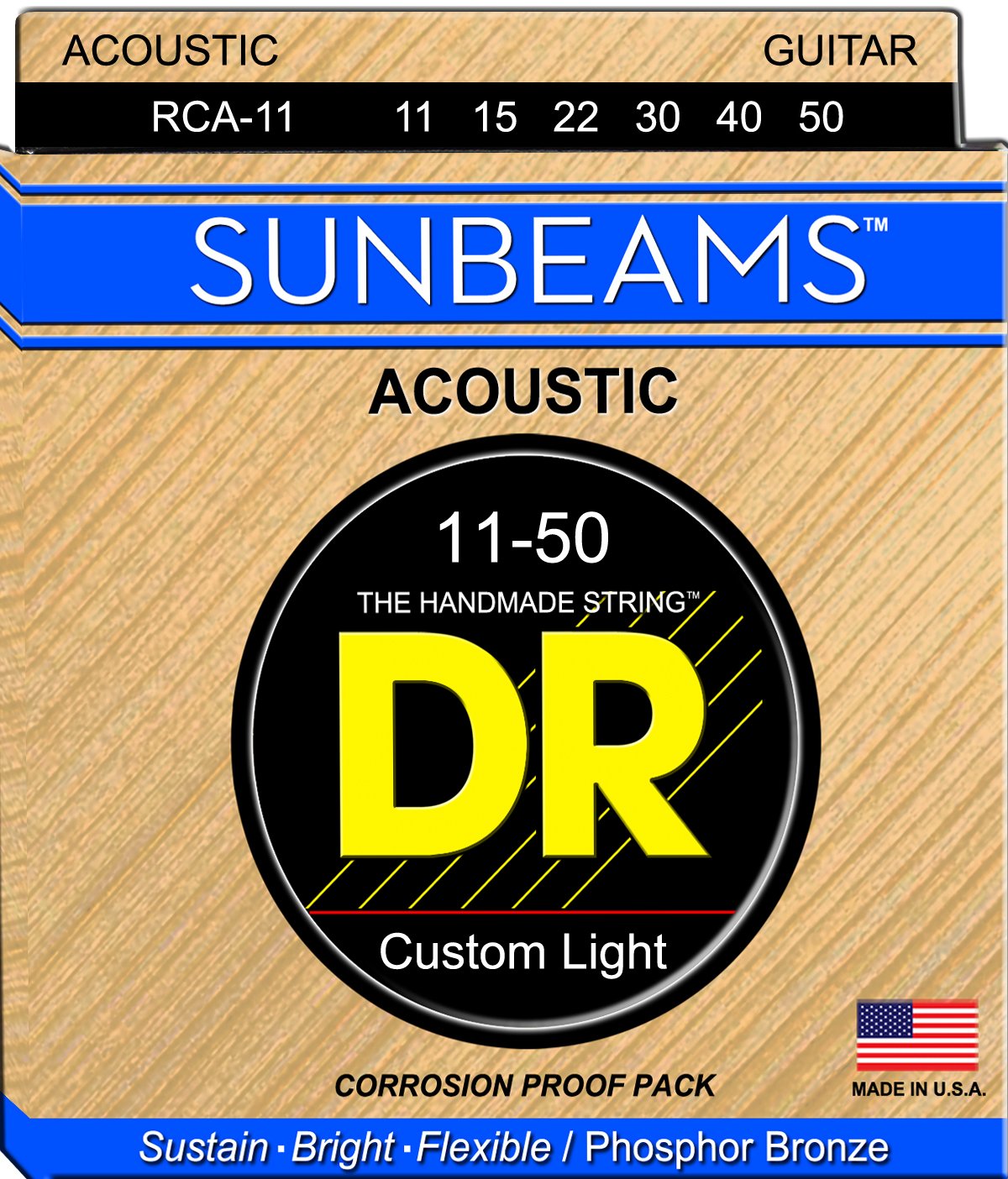DR Strings Sunbeam Phosphor Bronze Acoustic Guitar Strings 11-50 Gauge - Bright Warm Tone for Folk, Country & Fingerstyle Playing