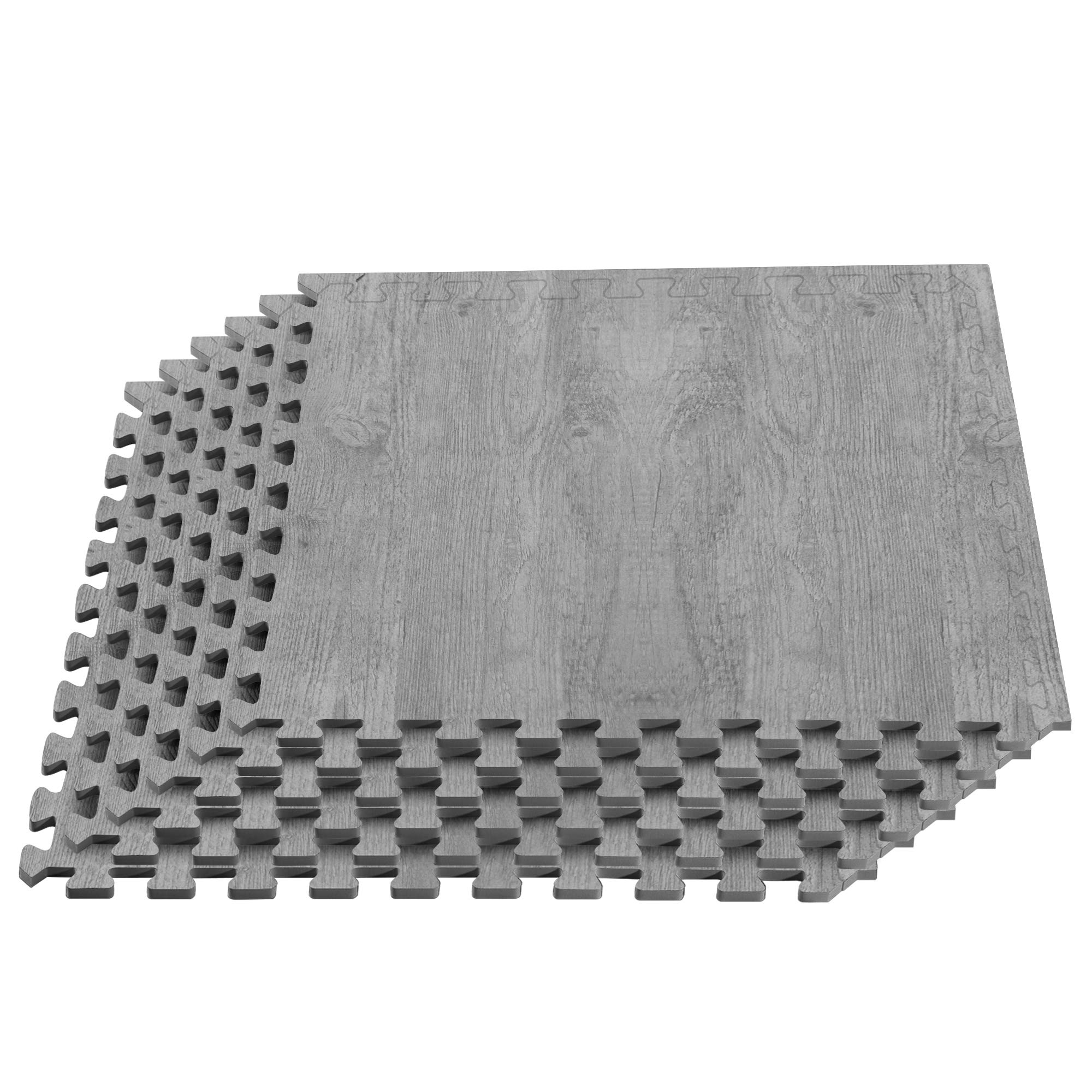 Premium Wood Grain Interlocking Foam Floor Mats - 3/8 Inch Thick Printed Foam Tiles for Anti-Fatigue Flooring - Stylish Farmhouse Flooring Solution for Home Gym, Playroom & Nursery