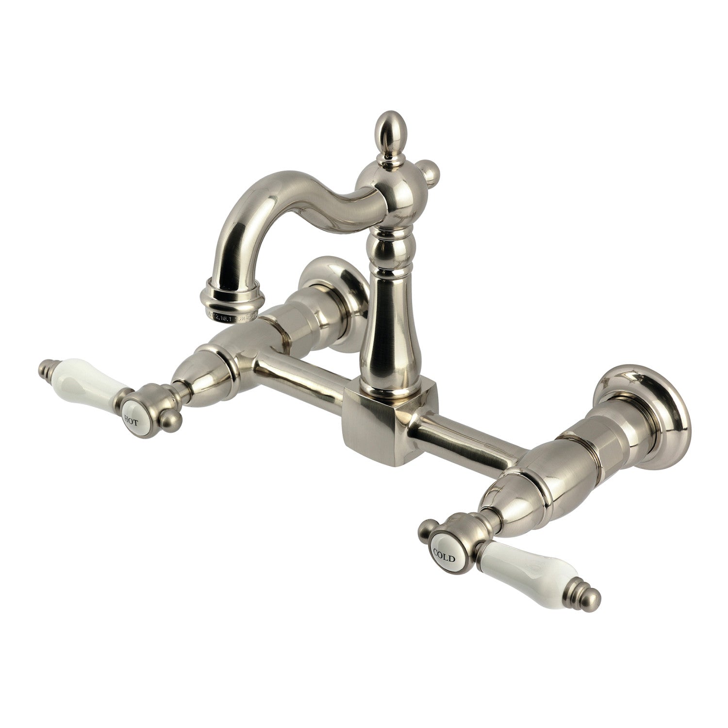 Bel Air KS2448BPL Brushed Nickel Two-Handle Wall Mount Kitchen Faucet - Perfect for Modern Farmhouse, RV & Small Space Sink Installations