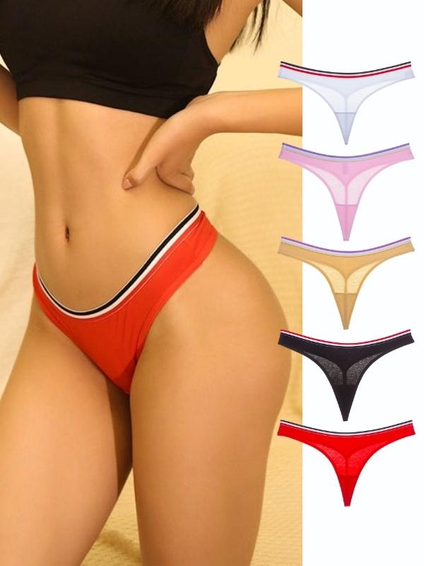 ZASUWA Women's Trendy Striped T-Back Thong Underwear - Comfortable & Sexy for Yoga, Gym & Daily Wear