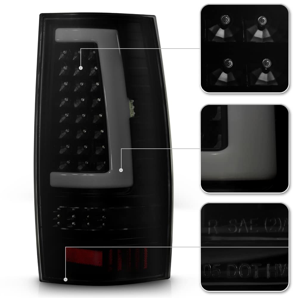 ACANII Black Smoked Full LED Tail Lights Brake Lamps Pair for 2007-2014 Chevy Suburban Tahoe & GMC Yukon - Left+Right Set, Enhanced Night Visibility & Style Upgrade for Trucks & SUVs