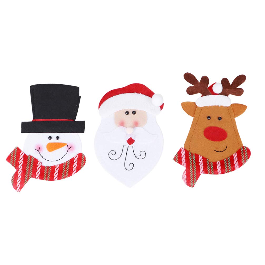 Amosfun 3-Piece Christmas Silverware Bag Set - Santa, Snowman & Elk Cartoon Cutlery Holders for Holiday Table Decorations | Xmas Party Supplies & Nativity Scene Decor | Perfect for Christmas Dinner, Festive Gatherings & Winter Home Decor