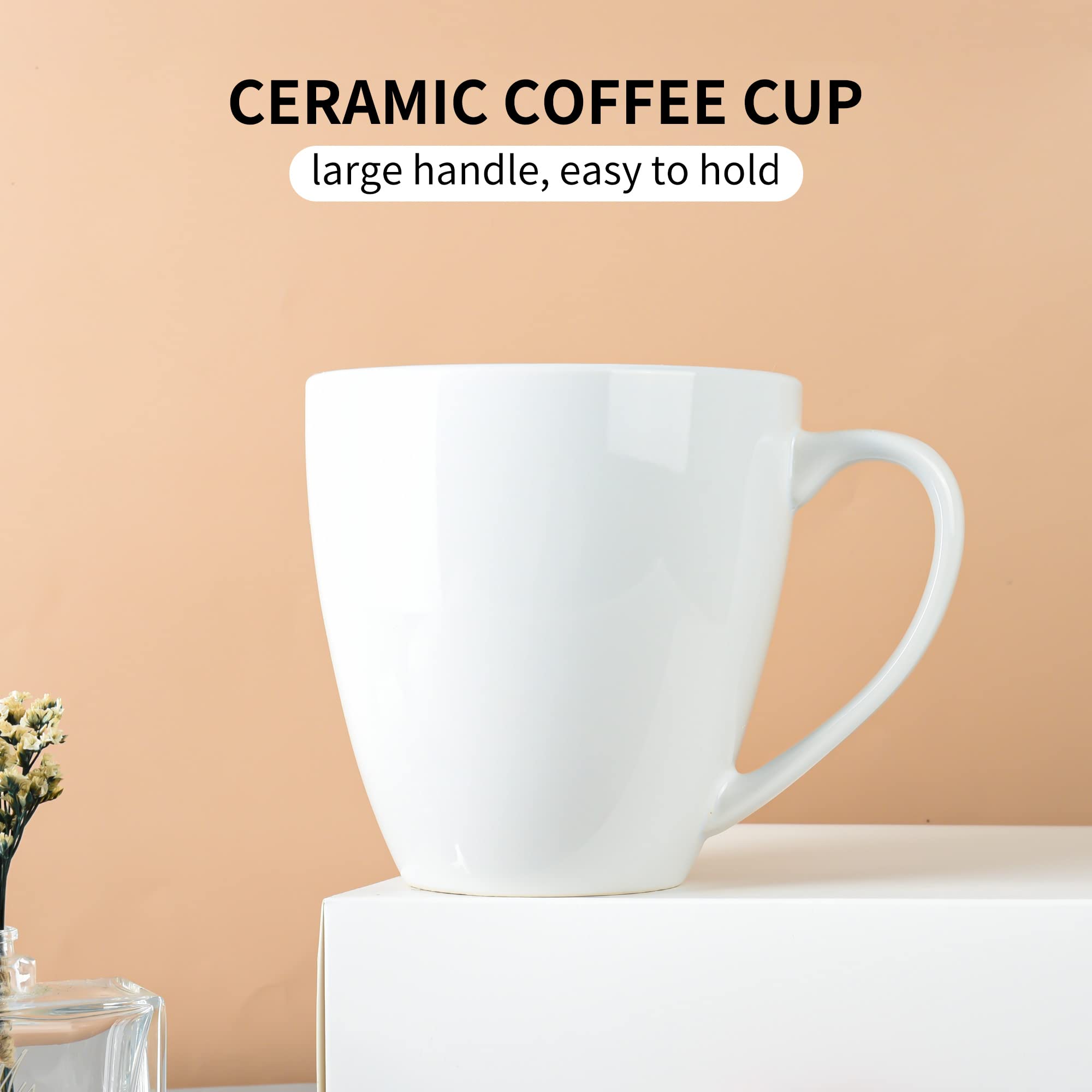 39oz Large Ceramic Coffee Mug - Extra Big Capacity Tea Cup for Office & Home - Perfect for Coffee, Tea, Soup, Cereal & Salad - Durable Handle - White - Ideal for Breakfast, Work Desk & Relaxing Moments