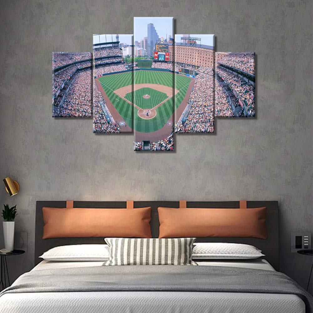 TUMOVO Baseball Stadium Skyline Canvas Wall Art - Modern Baseball Field Panoramic Print for Home & Office Decor - Stretched & Framed Ready to Hang (60