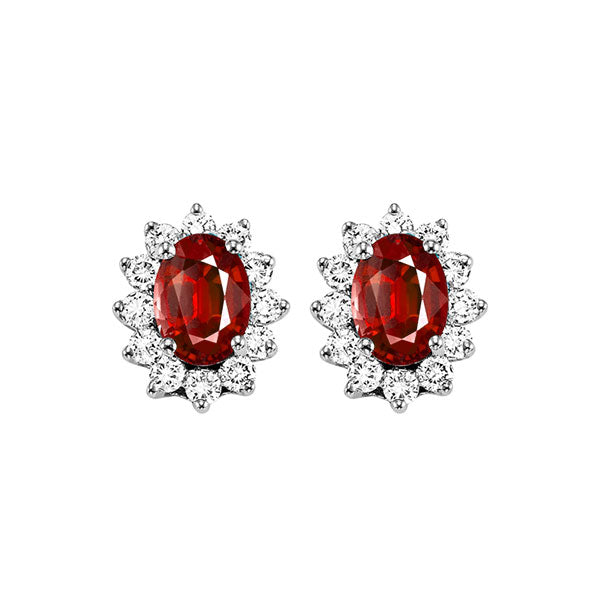 14K White Gold Diamond (3/8CTW) & Ruby (1CTW) Earrings - Elegant Stud Earrings for Women, Perfect for Weddings, Parties & Special Occasions