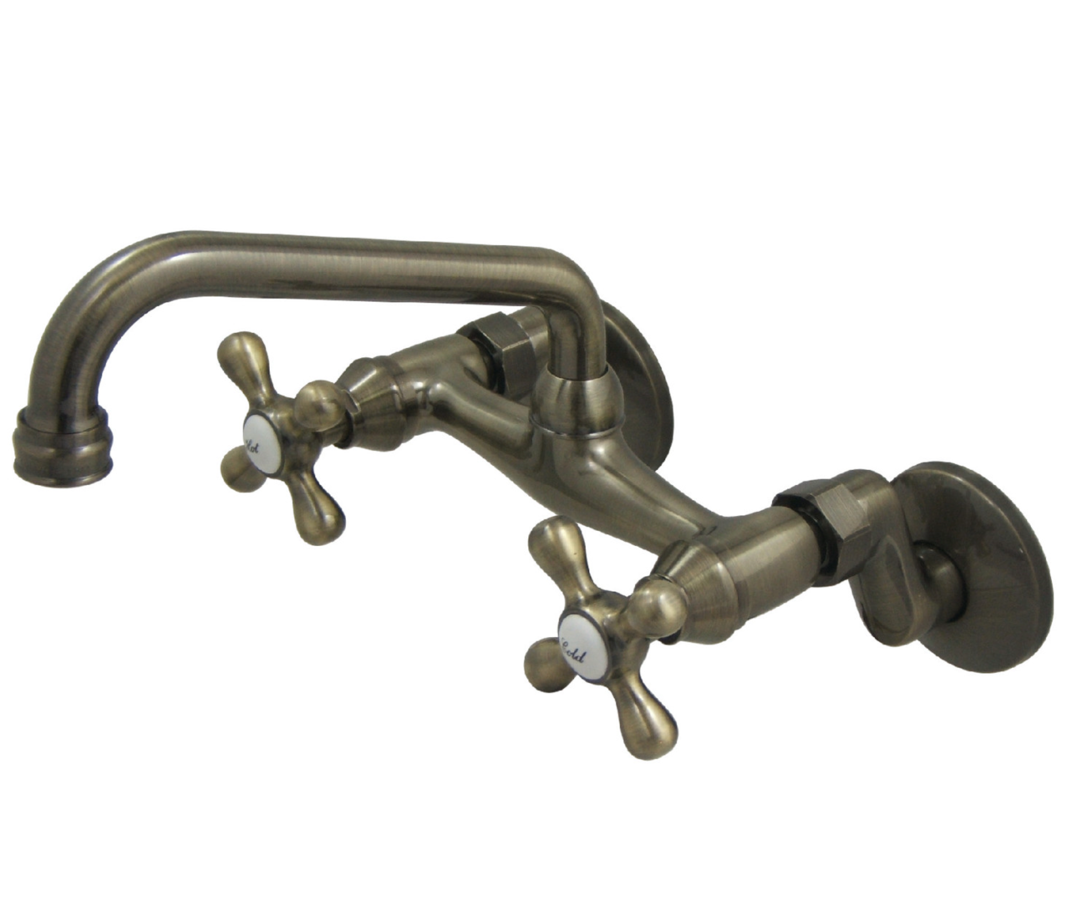 Stainless Steel Double Handle Wall Mount Kitchen Faucet - High Arc Brushed Nickel Sink Faucet for Modern Farmhouse & Commercial Kitchens