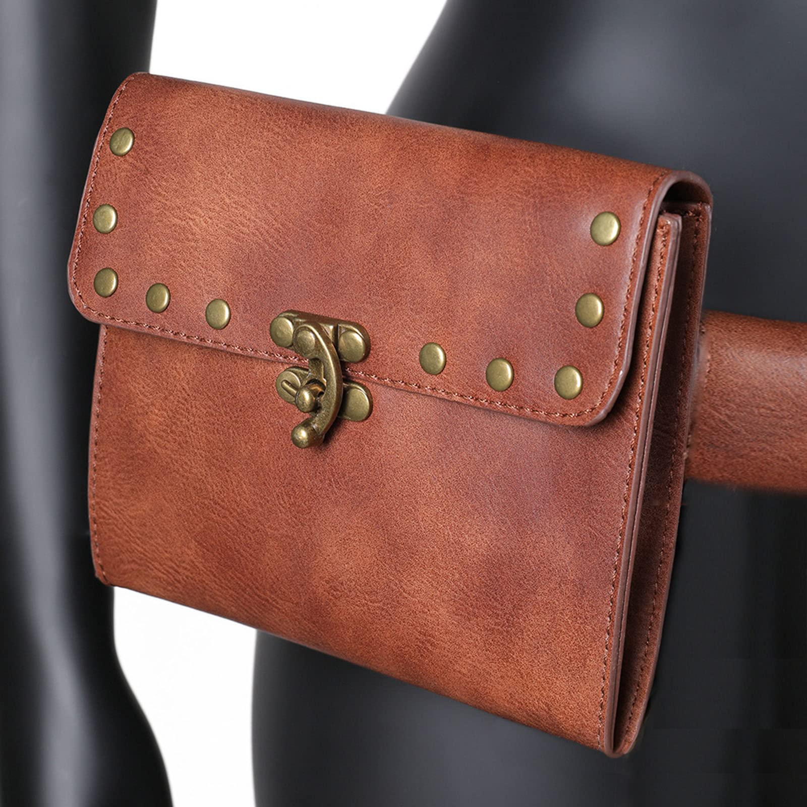 SUMGOGO Vintage Leather Fanny Pack for Women - Retro Waist Pouch with Cellphone Holder, Steampunk Medieval Renaissance Purse - Perfect for Cosplay, Renaissance Fairs & Everyday Use