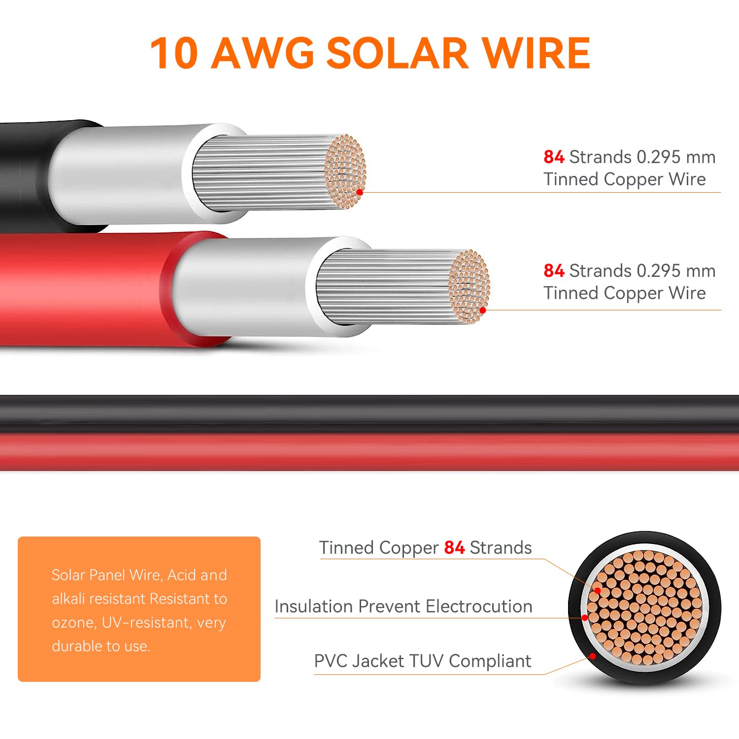 10AWG Solar Extension Cable 30Ft Red & Black - Weatherproof PV Wire with Universal Solar Connectors (Plug & Play) - Perfect for RV, Boat, Off-Grid Solar Systems & Outdoor Power Applications