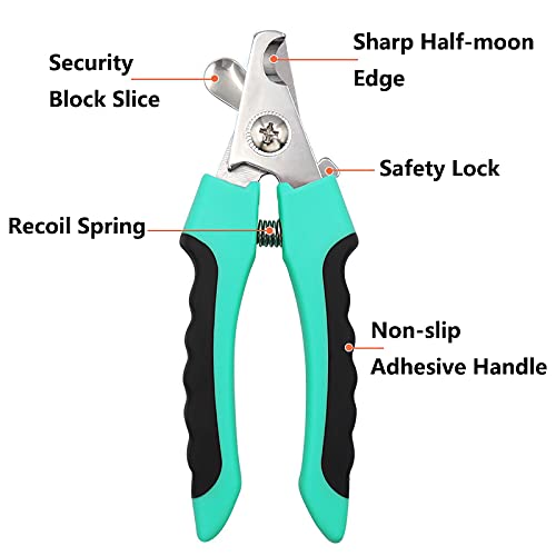 Self Cleaning Slicker Brush for Dogs & Cats - Pet Grooming Brush with Stainless Steel Teeth, Nail Clippers & Trimmer Set with Safety Guard & Free Nail File (Blue) - Perfect for Shedding Control & At-Home Pet Care