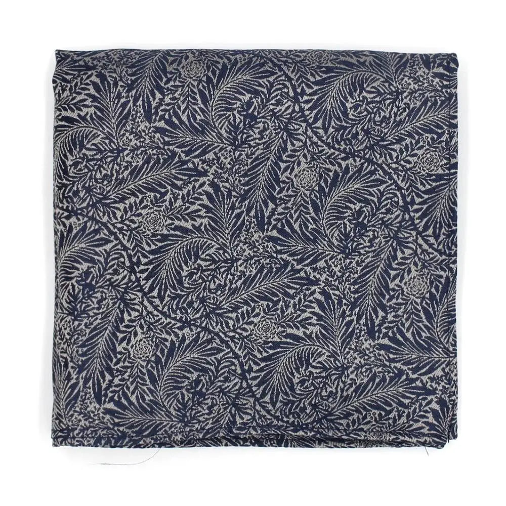 Elegant Navy Blue and Silver Leaf Pattern Tie & Pocket Square Set for Men - Perfect for Weddings, Business Meetings & Formal Occasions