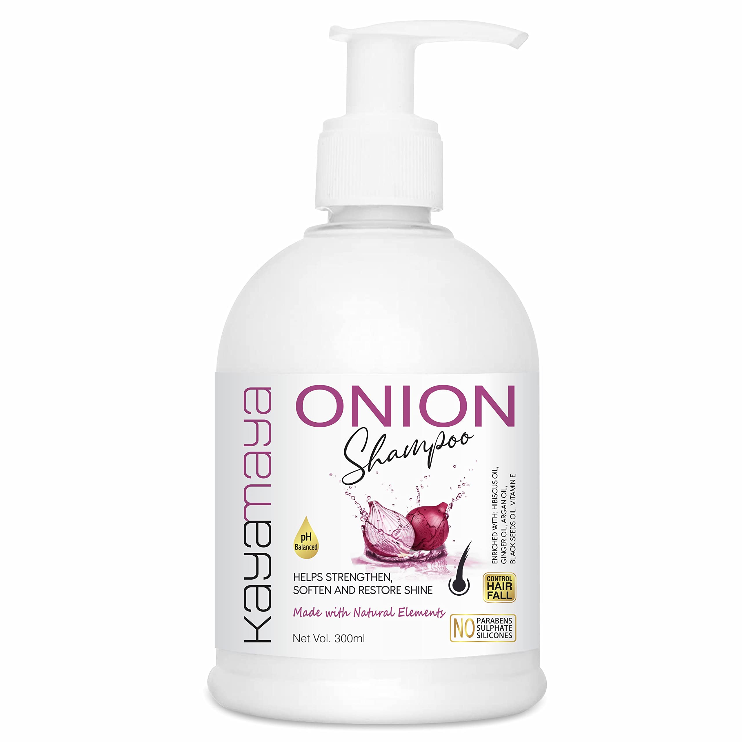 Kayamaya Onion Oil Shampoo for Hair Growth & Hair Fall Control - 300ml | Sulfate-Free & Natural Ingredients | Perfect for Thinning Hair & Scalp Care | Home & Salon Use