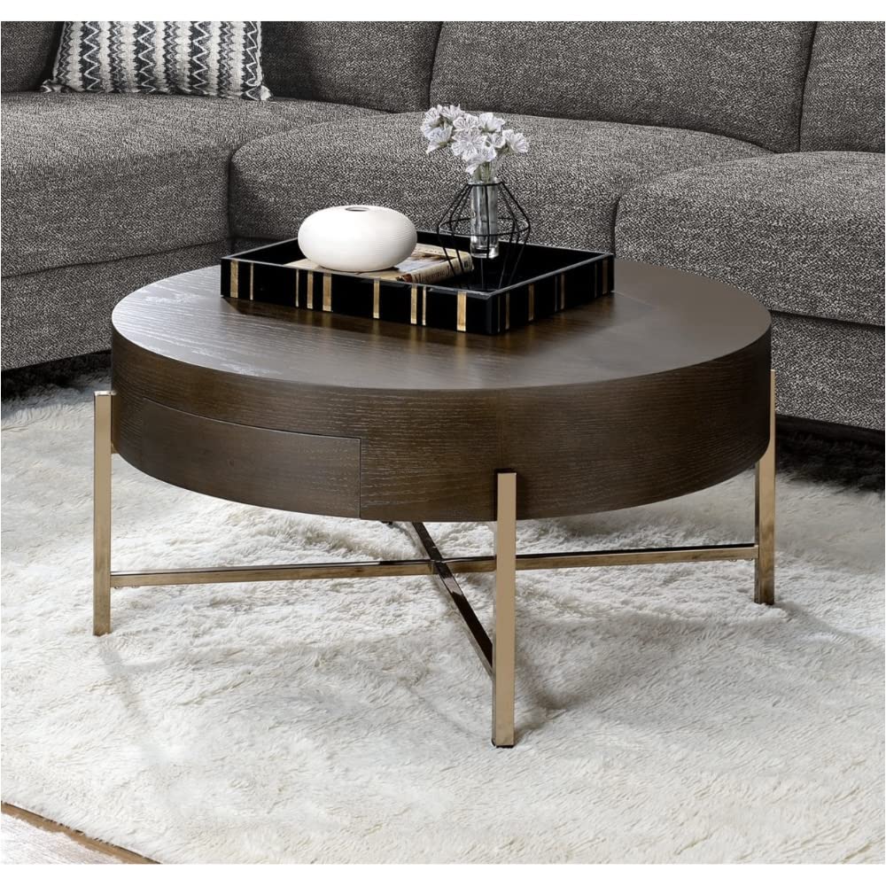 NYCSUOANI Dark Oak and Champagne Coffee Table - Modern Living Room Furniture for Home Decor, Office, and Lounge Areas