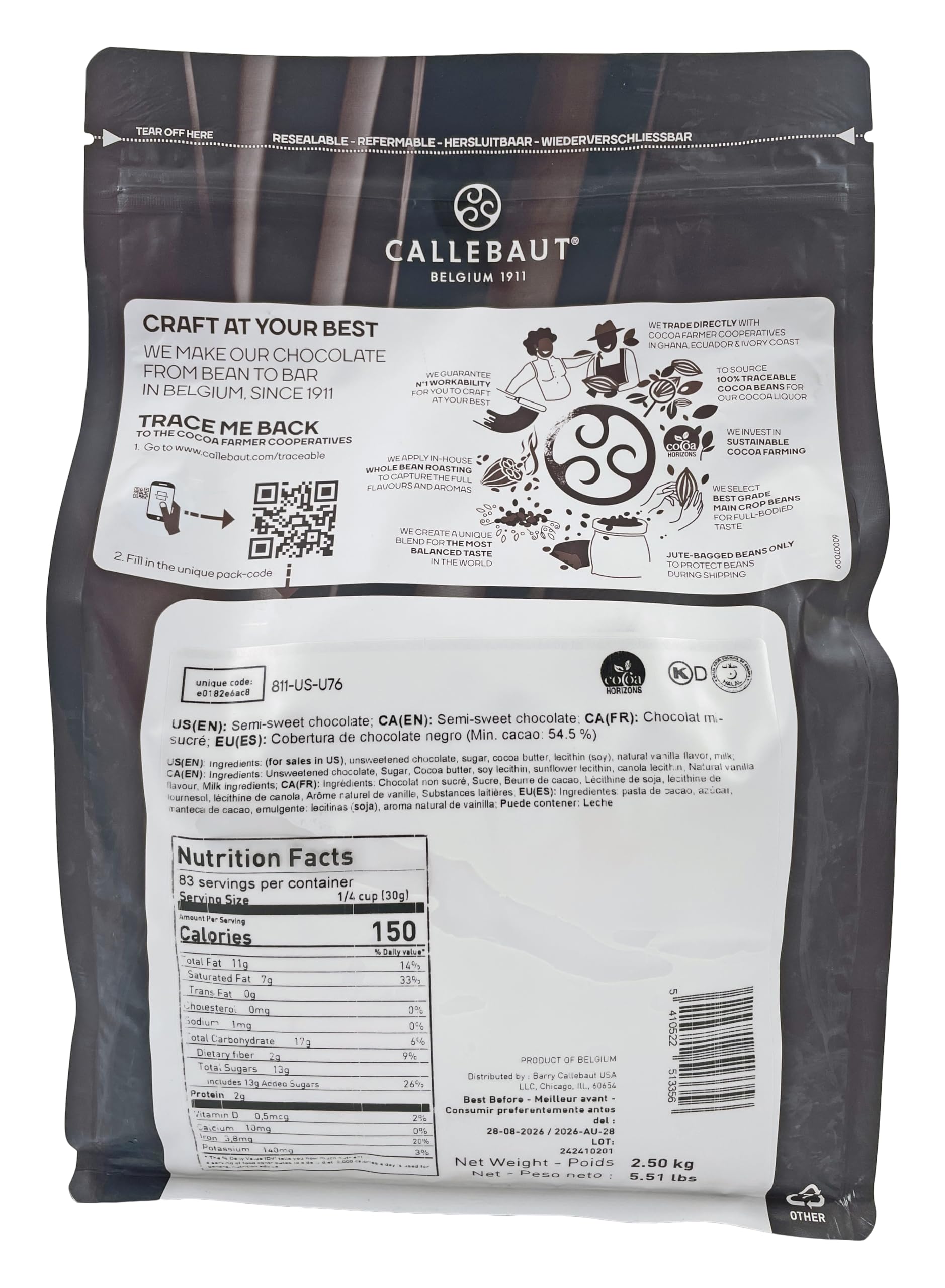 Premium Belgian Dark Chocolate Callets 54.5% Cocoa & White Chocolate Callets 28% Cocoa - 5.5 lb Each (2-Pack) for Baking, Desserts, Pastries & Hot Chocolate | High-Quality Bulk Chocolate for Professional Chefs & Home Bakers