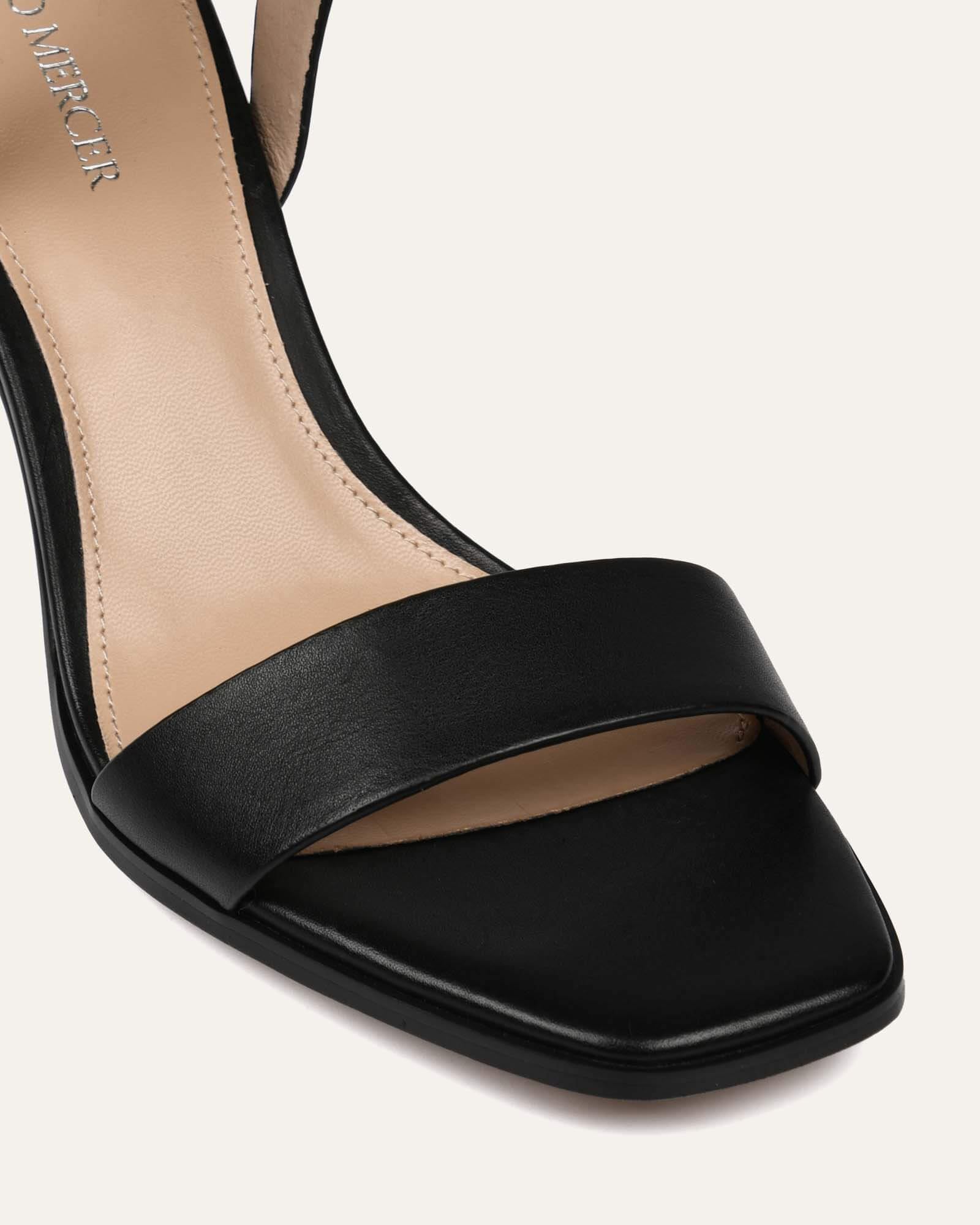 NATSU Black Leather Mid Heel Sandals for Women - Comfortable Summer Dress Shoes for Weddings, Parties & Office Wear