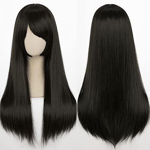 YOGFIT Lina Women's Long Straight Cosplay Wig with Bangs - Black Synthetic Hair for Halloween, Anime, Costume Parties & Themed Events
