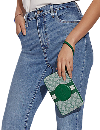 Coach Dempsey Large Corner Zip Wristlet - Signature Jacquard with Stripe & Patch | Women's Fashion Crossbody Bag for Everyday Use, Travel & Night Out