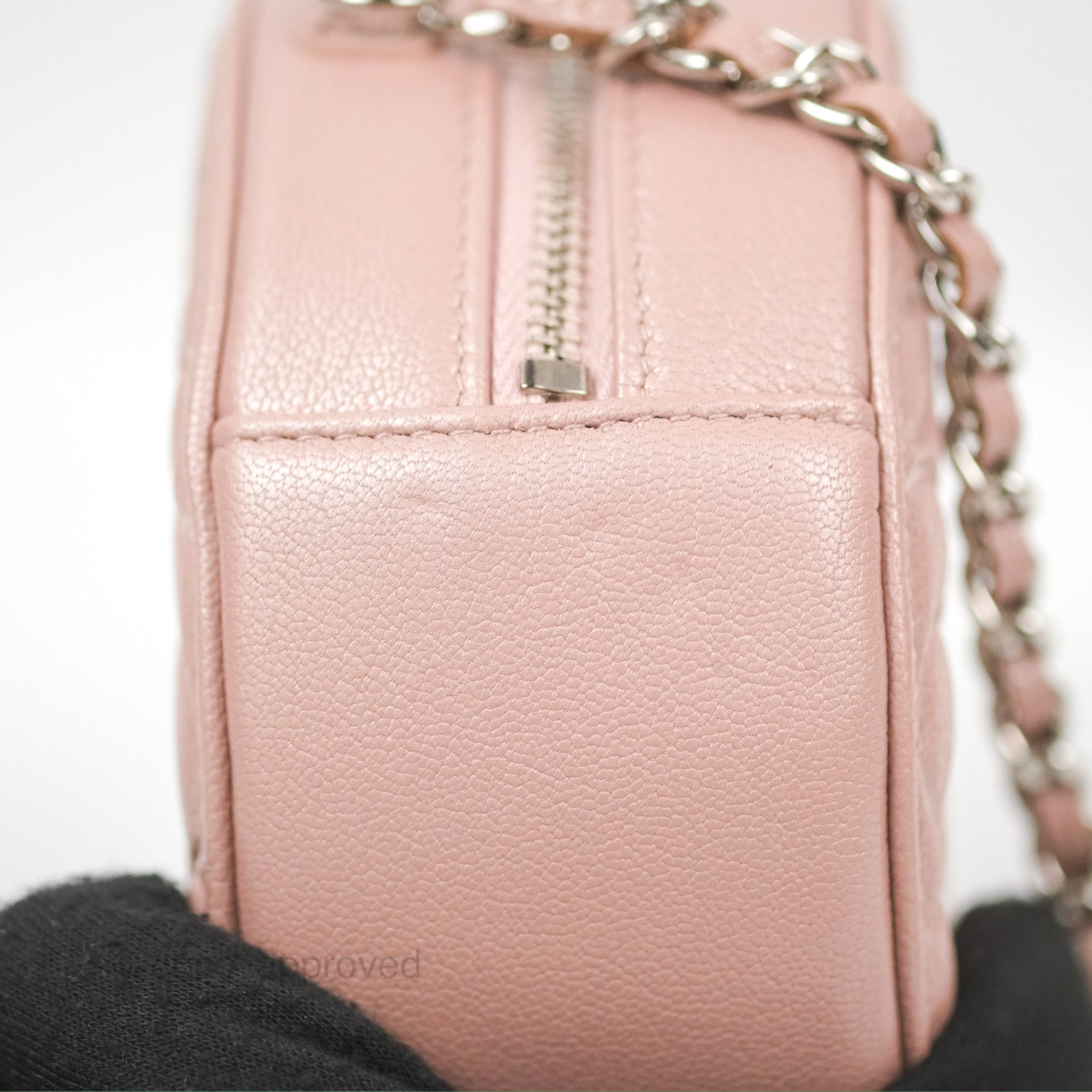 Chanel Camellia Embossed Round Clutch Bag with Chain - Iridescent Light Pink Goatskin Leather & Silver Hardware | Evening Party, Wedding, Special Occasion Accessory