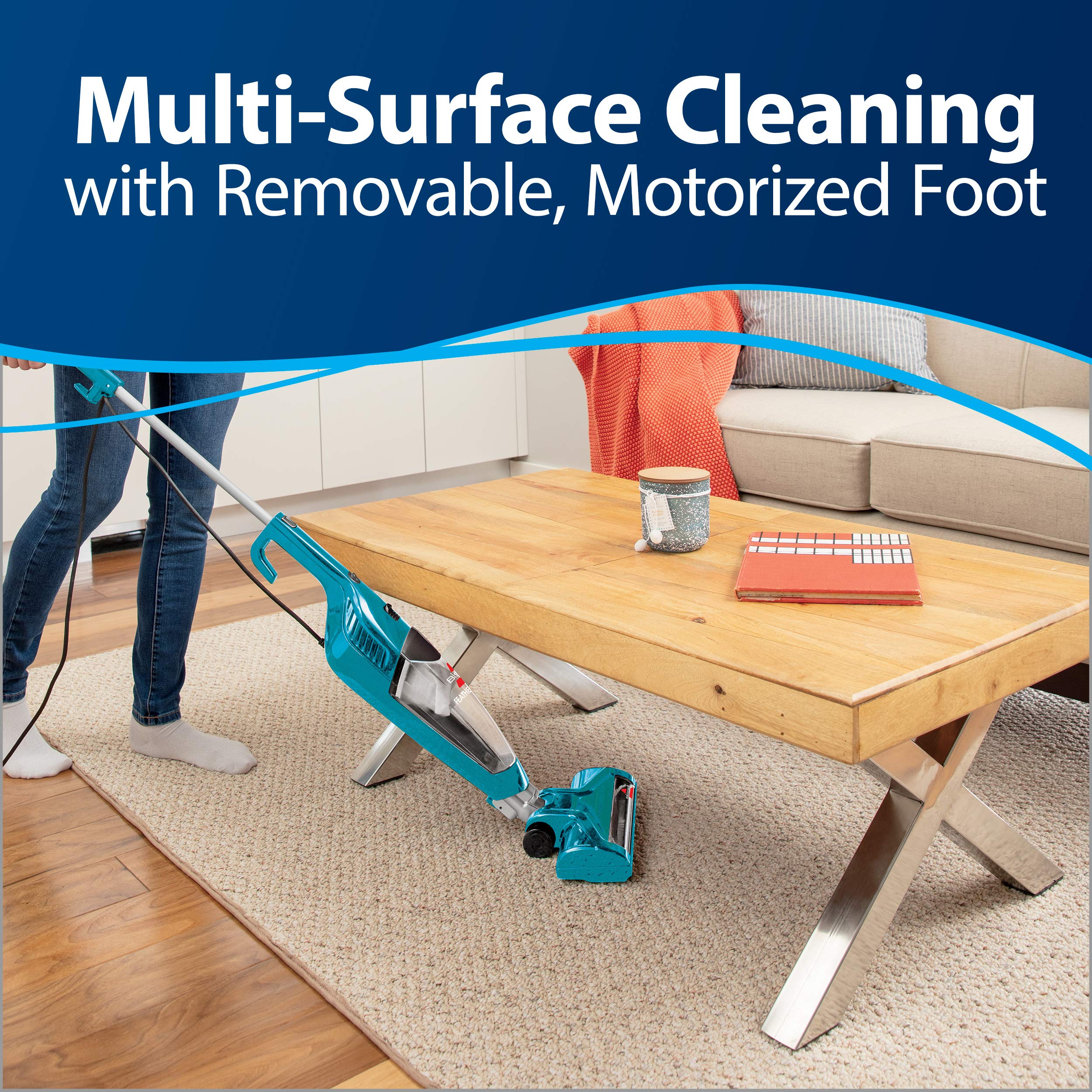 Bissell Featherweight Turbo Lightweight Stick Vacuum with Lift-Off Hand Vacuum & Motorized Brushroll - Powerful Compact Corded Vacuum Cleaner (15 ft Cord) for Hardwood Floors, Carpets, Pet Hair & Home Cleaning