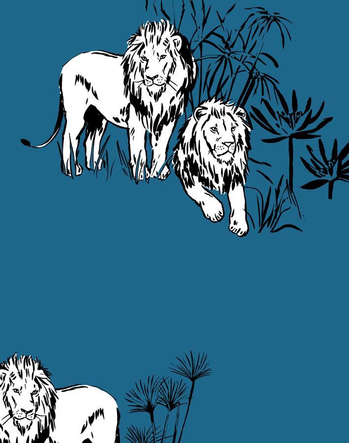 Foliage Lions Wallpaper by Tea Collection in Cadet Blue - Perfect for Nursery, Kids' Room & Home Decor