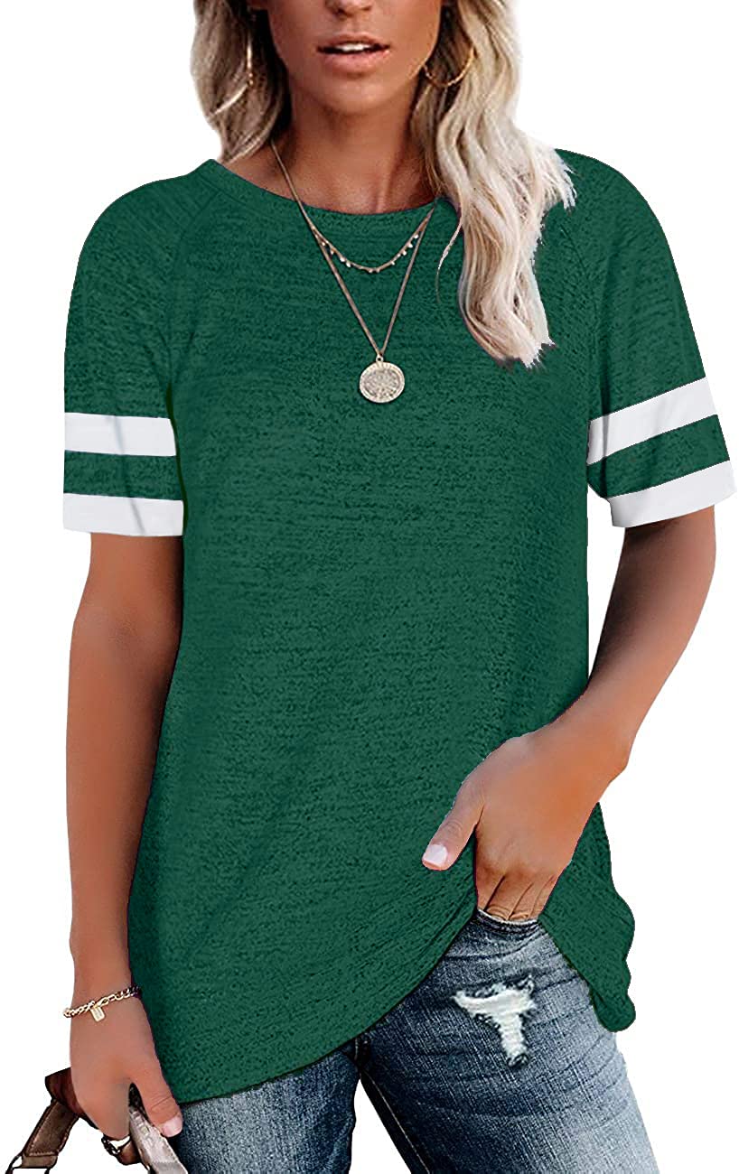 Esobo Women's Short Sleeve Tunic Tops - Loose Fit Crewneck Color Block Casual Tee Shirts & Blouses for Everyday Wear, Work, and Outings
