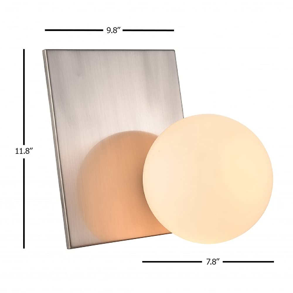BETHEL Shiny Nickel Table Lamp with Milk White Glass Shade - Modern Bedside, Living Room, Office Lighting for Home Decor