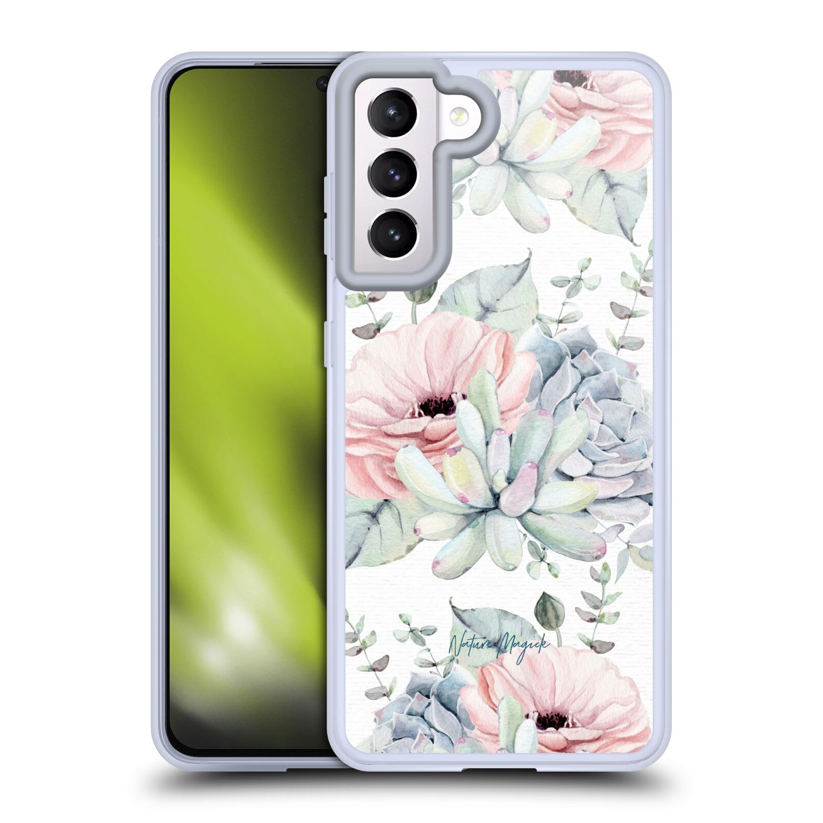 Officially Licensed Nature Magick Pastel Floral Rose Pink Succulents Soft Gel Case for Samsung Galaxy S21 5G - Cute Aesthetic Phone Cover for Women, Girls, Spring & Summer Style