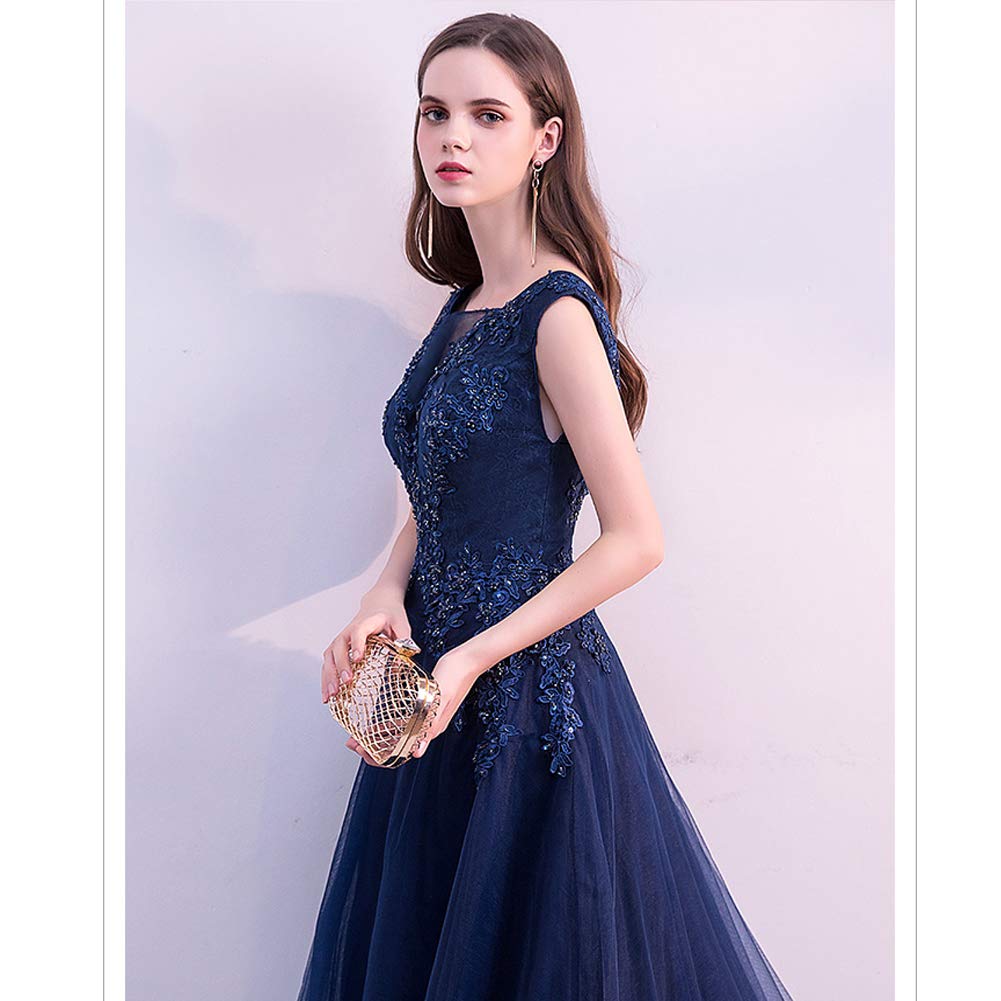 Elegant Sheer Bateau Neckline Beaded Lace Tulle Formal Evening Gown for Women | Prom, Wedding, Cocktail Party & Special Occasion Dresses