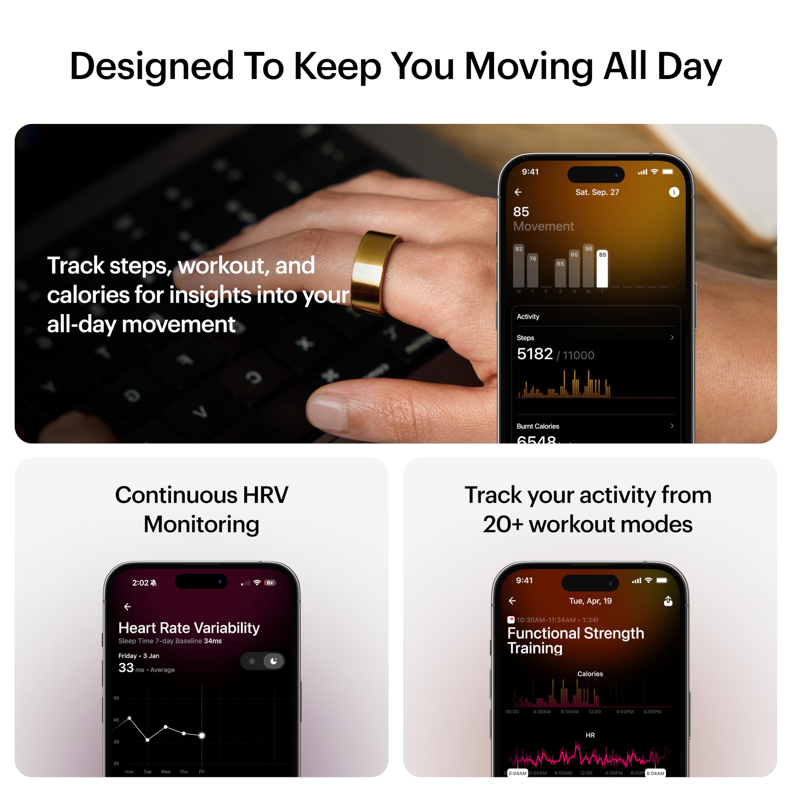 ULTRAHUMAN Ring AIR - Smart Ring for Women & Men with Sleep Tracking, Fitness Tracker, Heart Rate & Activity Monitor | No Subscription Fee | Perfect for Workouts, Sleep Analysis & Daily Health Monitoring