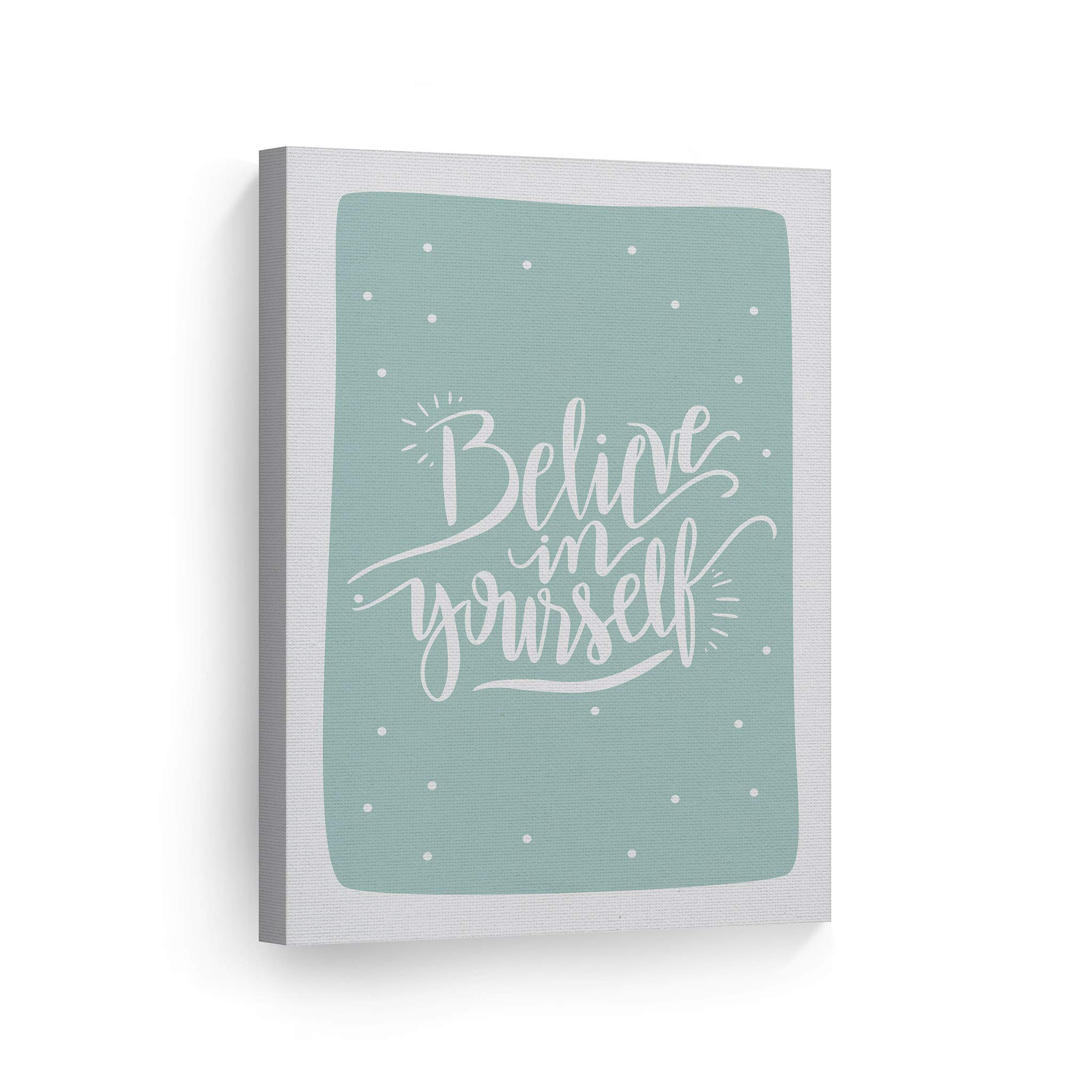 Believe in Yourself Inspirational Wall Art - Turquoise Canvas Print for Kids Room, Nursery & Baby Room Decor - Ready to Hang Motivational Poster (40x30 inches) - Perfect for Bedrooms, Playrooms & Classrooms - Made in USA