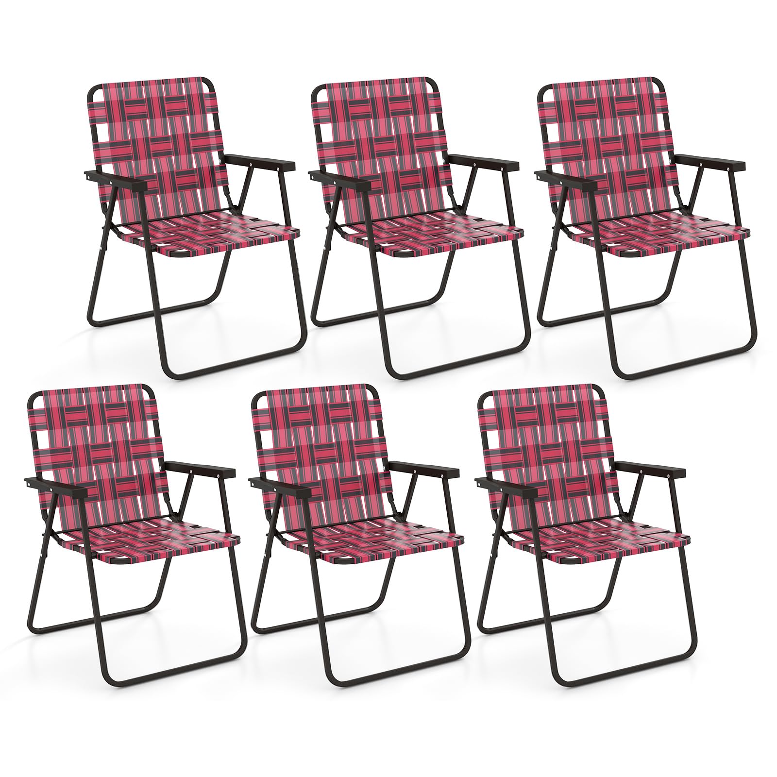 Tangkula 6-Pack Folding Lawn Chairs - Heavy Duty Metal Frame Webbed Patio Chairs with Wide Armrests | Portable Outdoor Dining Chairs for Backyard, Camping, Beach & Poolside | Perfect for Picnics, BBQs and Summer Relaxation