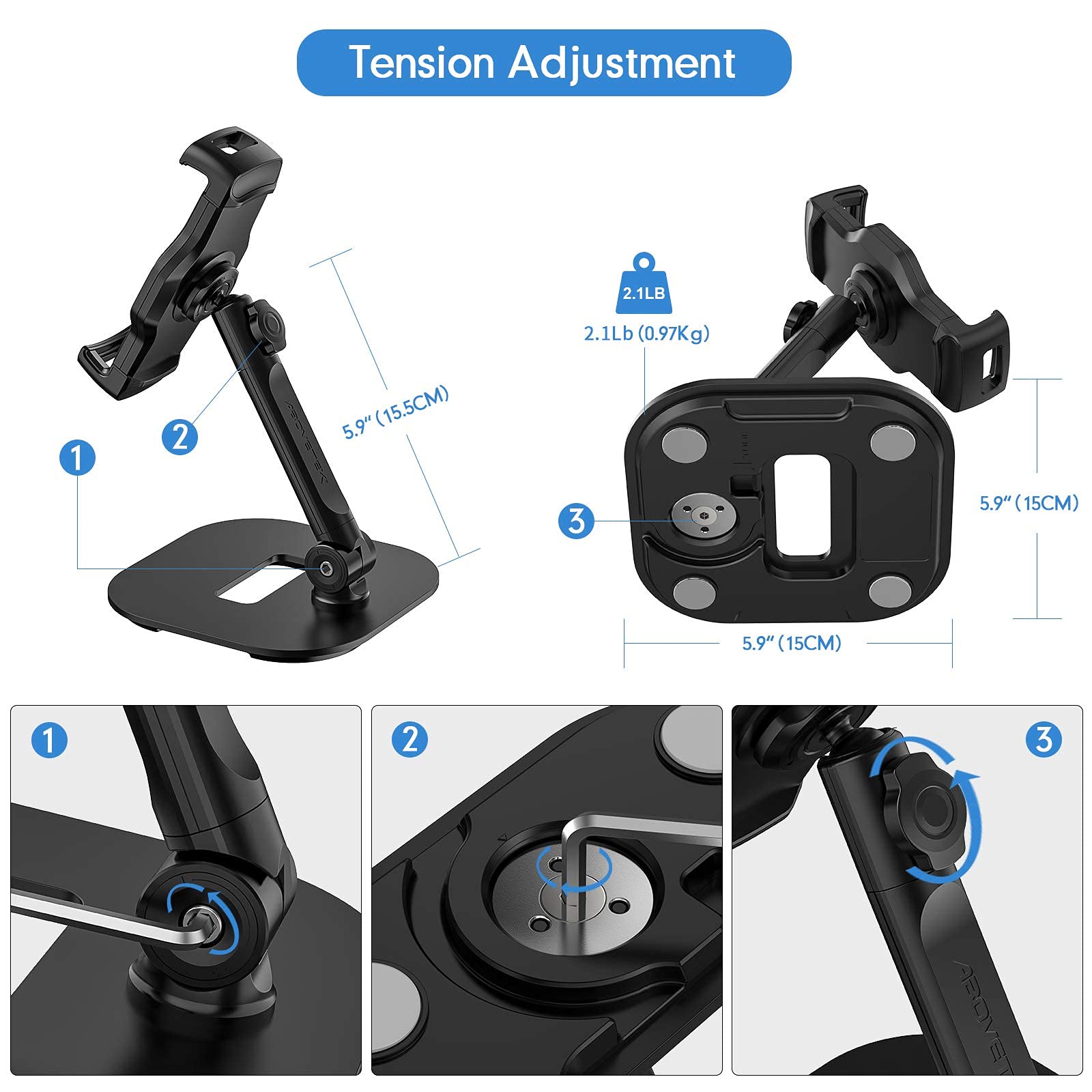 AboveTEK Adjustable Tablet Stand Holder for iPad 7-13 inch, iPad Pro/Air/Mini, Samsung Galaxy Tab, Nexus - Universal Desktop Stand for 4.7''-13.5'' Tablets & Phones - Perfect for Work, Study, Watching Videos & Video Calls