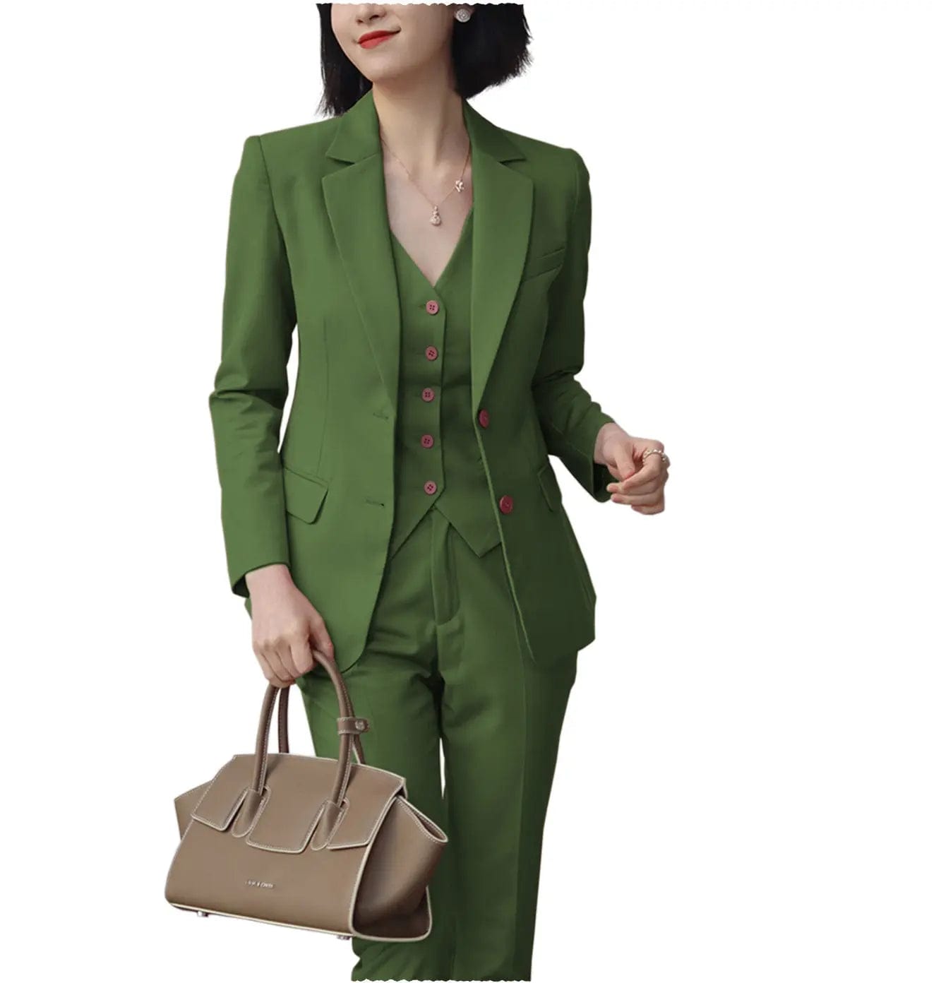 Women's 3-Piece Formal Suit Set - Solid Color Peak Lapel Blazer with Pants & Skirt | Office Wear, Business Attire, Professional Outfits