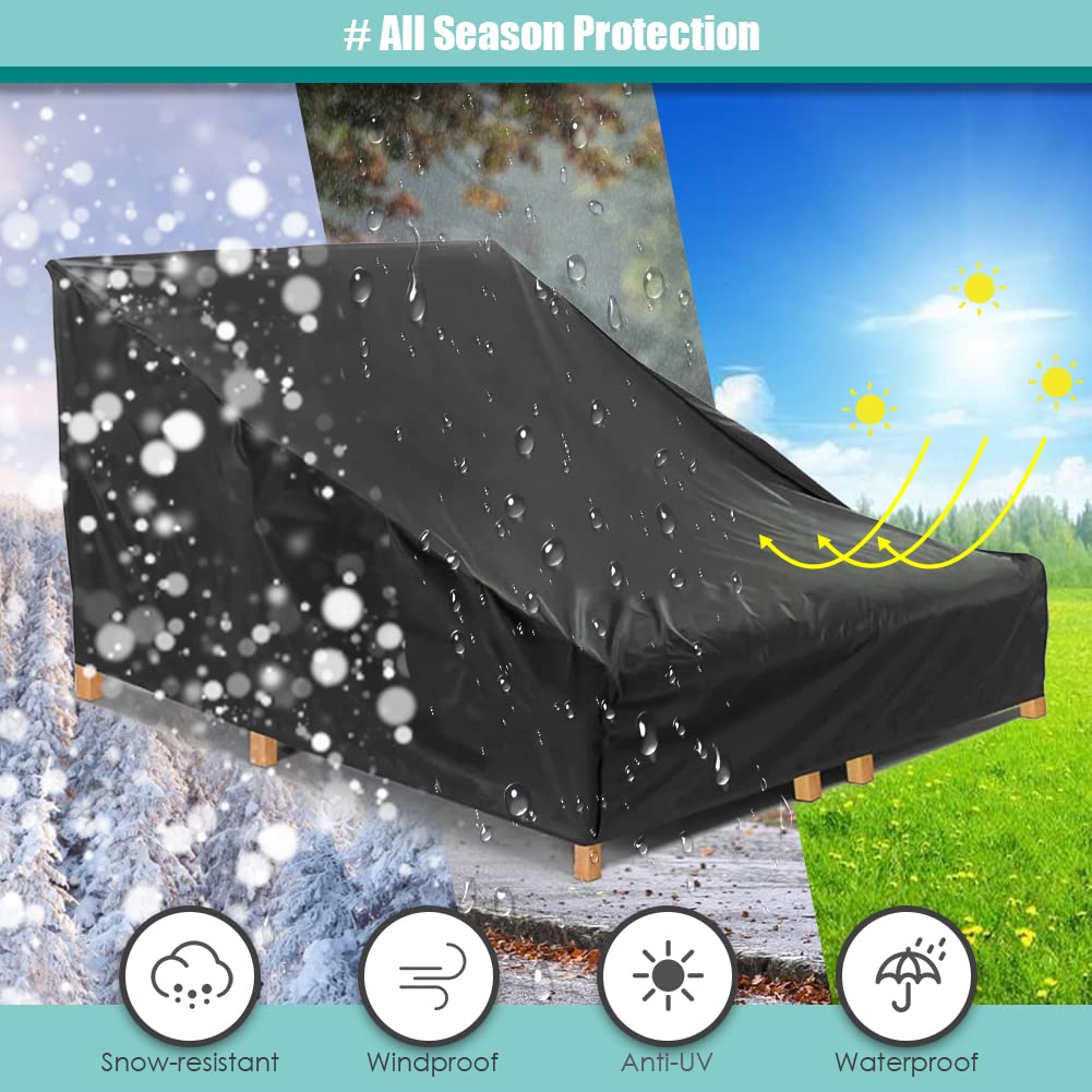 Waterproof Double Patio Chaise Lounge Cover - Heavy Duty Outdoor Furniture Protector with Elastic Hem for 2-Person Chaise - Perfect for Poolside, Deck, Garden & Patio Use