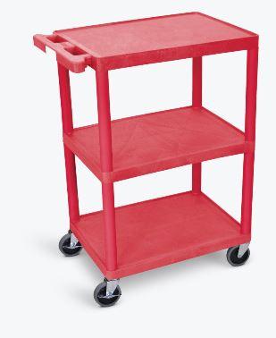 Luxor 3-Tier Rolling Utility Cart with Wheels, Heavy Duty Metal Storage Shelf Organizer - Perfect for Kitchen, Bathroom, Office, or Garage Organization (Red)