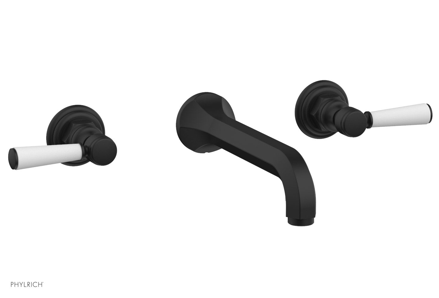 HEX TRADITIONAL Wall Mount Bathroom Faucet Set - Satin White Lever Handles, 500 12 - Perfect for Modern Bathroom & Powder Room Renovations